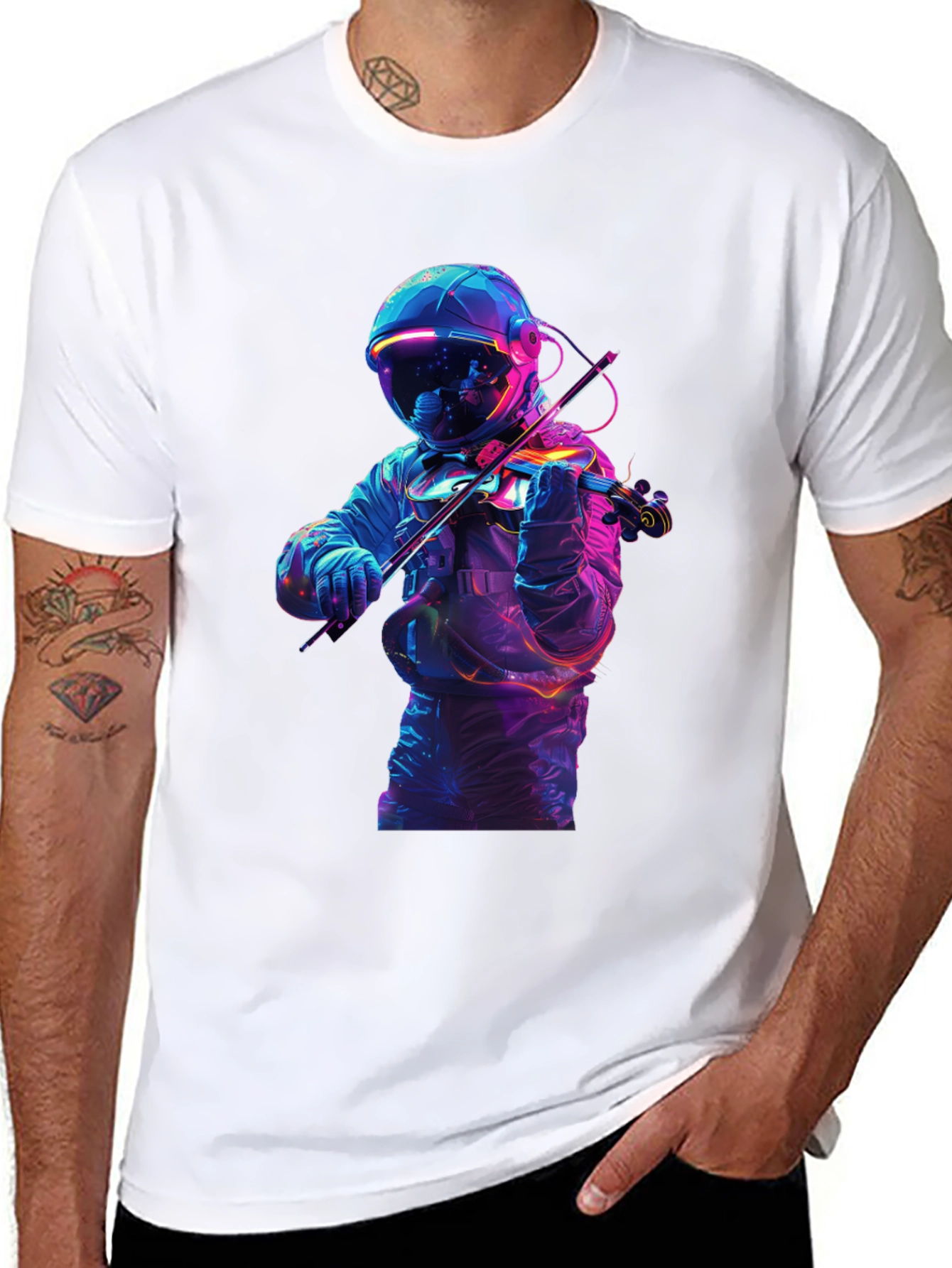 Astronaut Violinist Graphic Tee - Black Cotton
