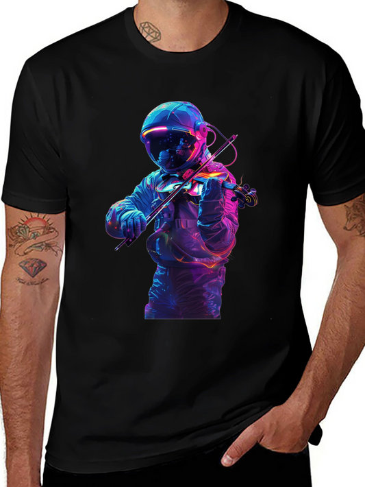Astronaut Violinist Graphic Tee - Black Cotton