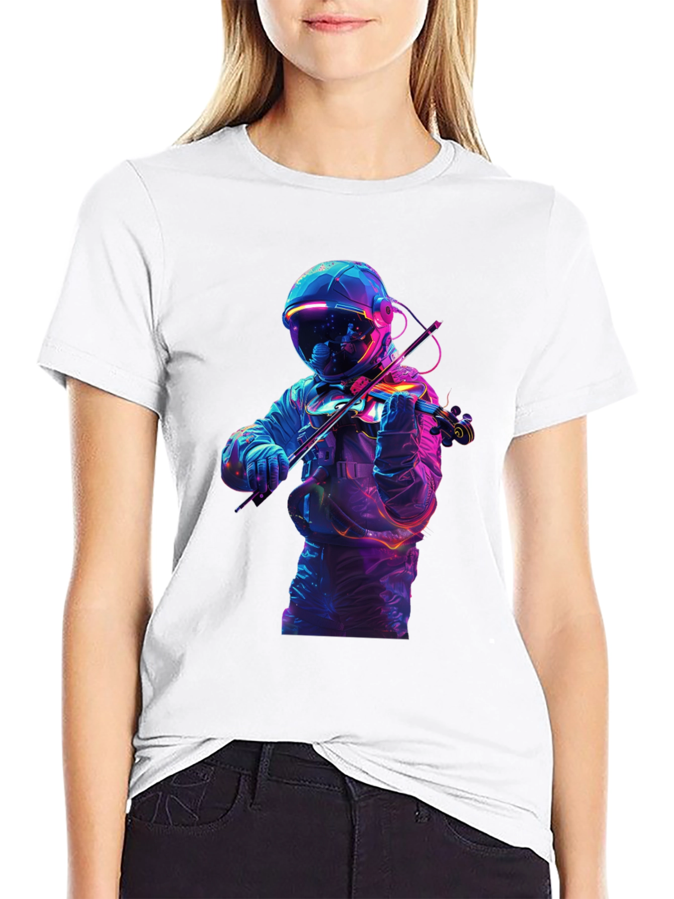 Astronaut Violinist Graphic Tee - Black Cotton
