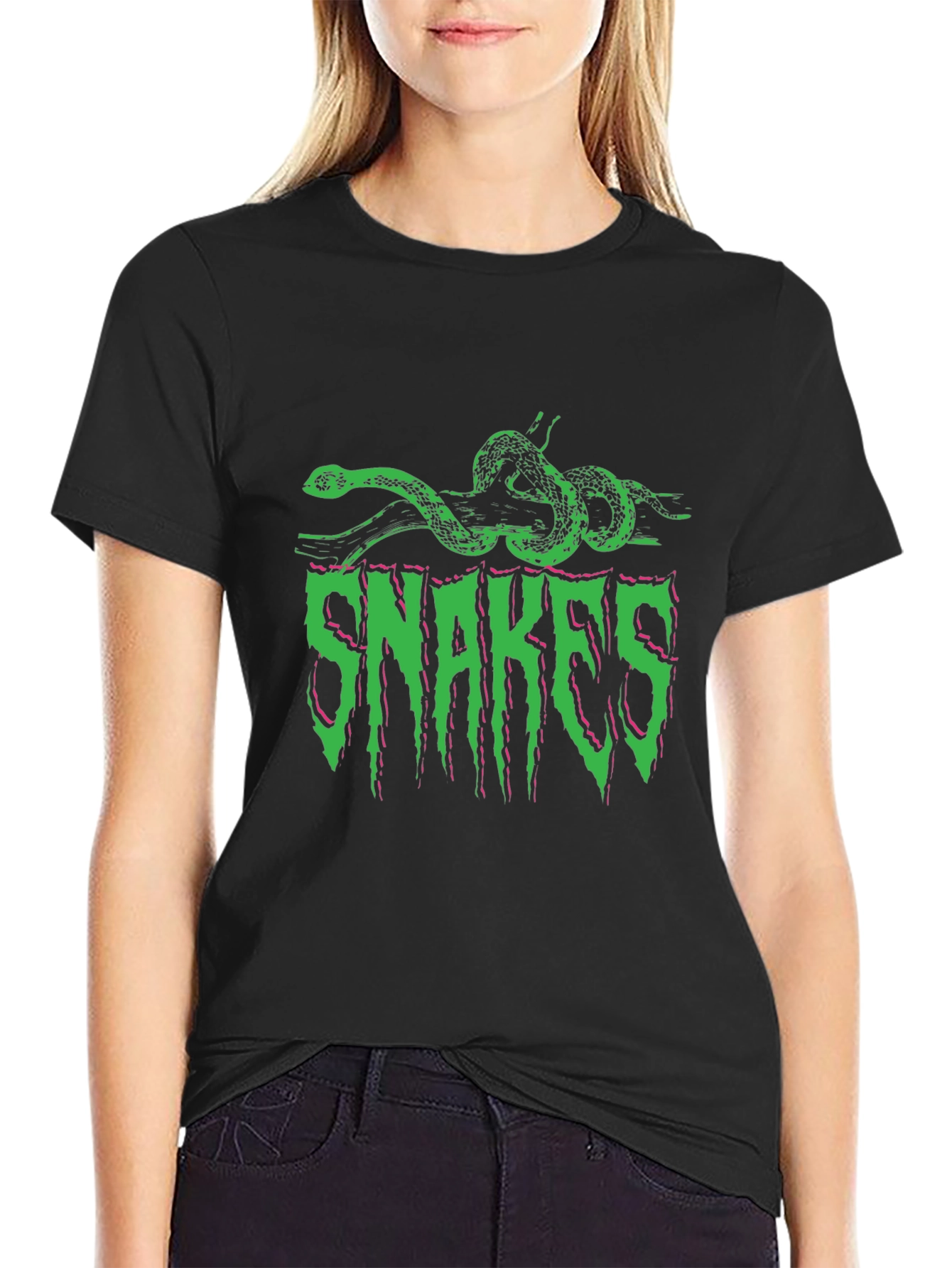Snakes Graphic Print Black T-Shirt