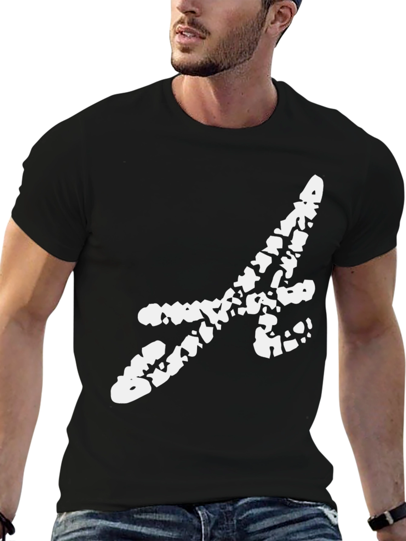 Black Tee with Abstract White Initial Design