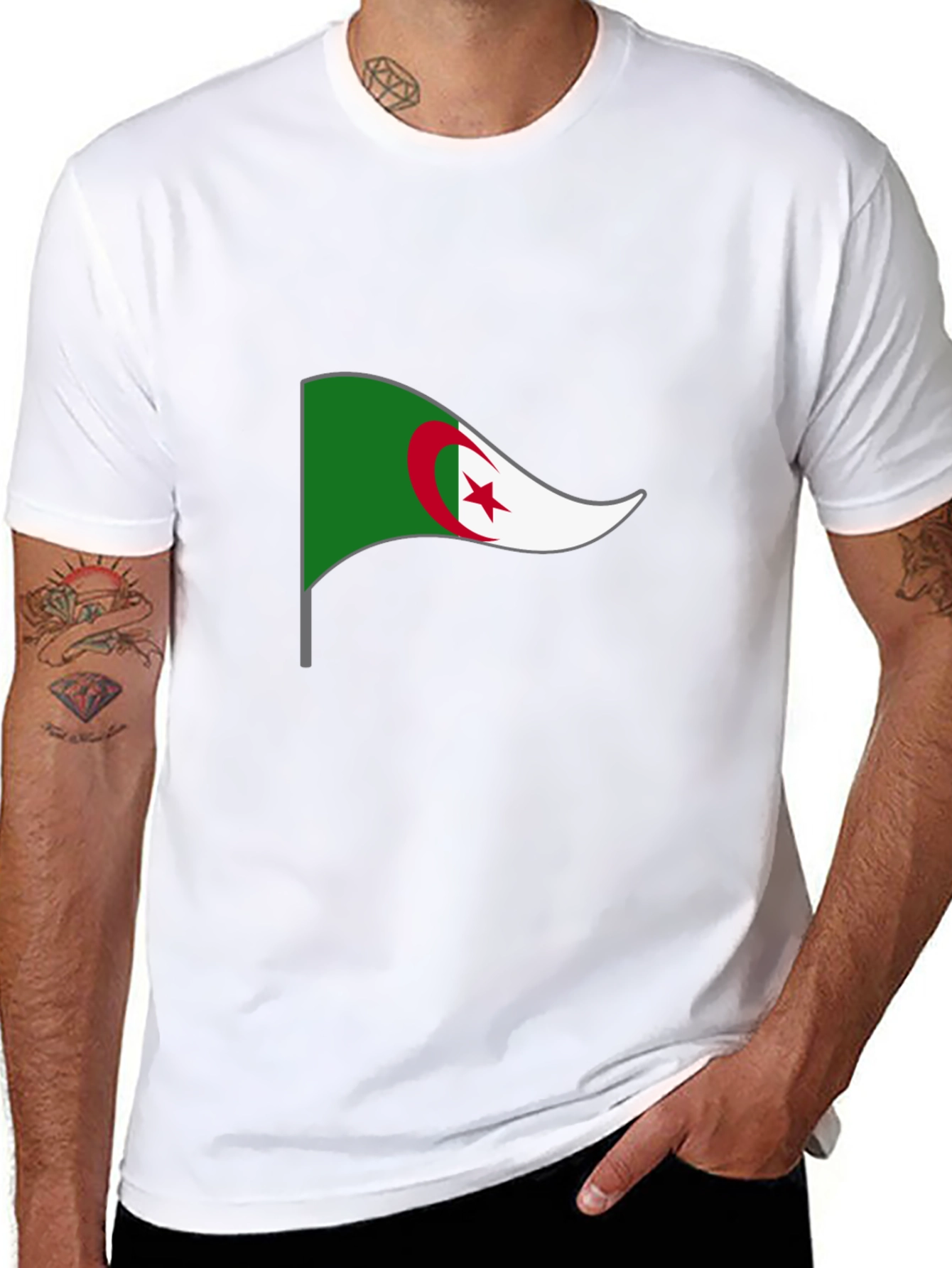 Algeria Flag Graphic T-Shirt - Black Crew Neck Tee