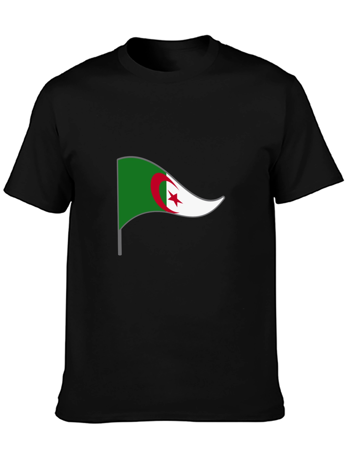 Algeria Flag Graphic T-Shirt - Black Crew Neck Tee