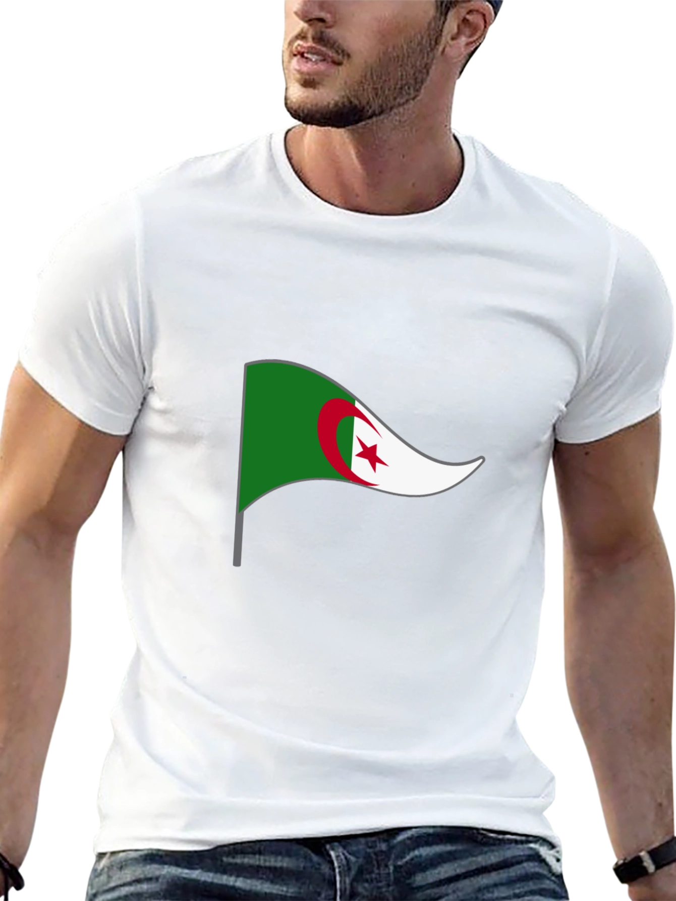 Algeria Flag Graphic T-Shirt - Black Crew Neck Tee