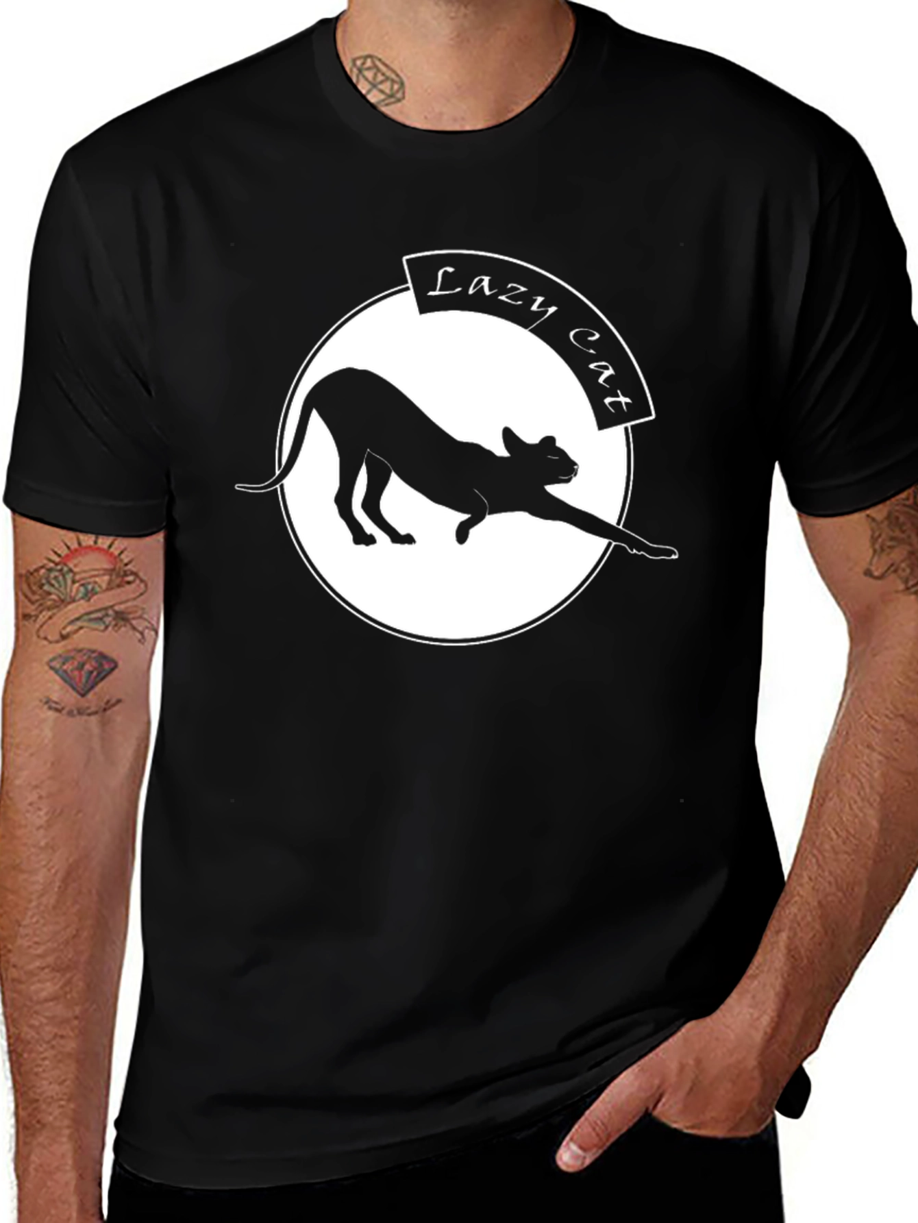 Lazy Cat Graphic Tee - Black Casual T-Shirt