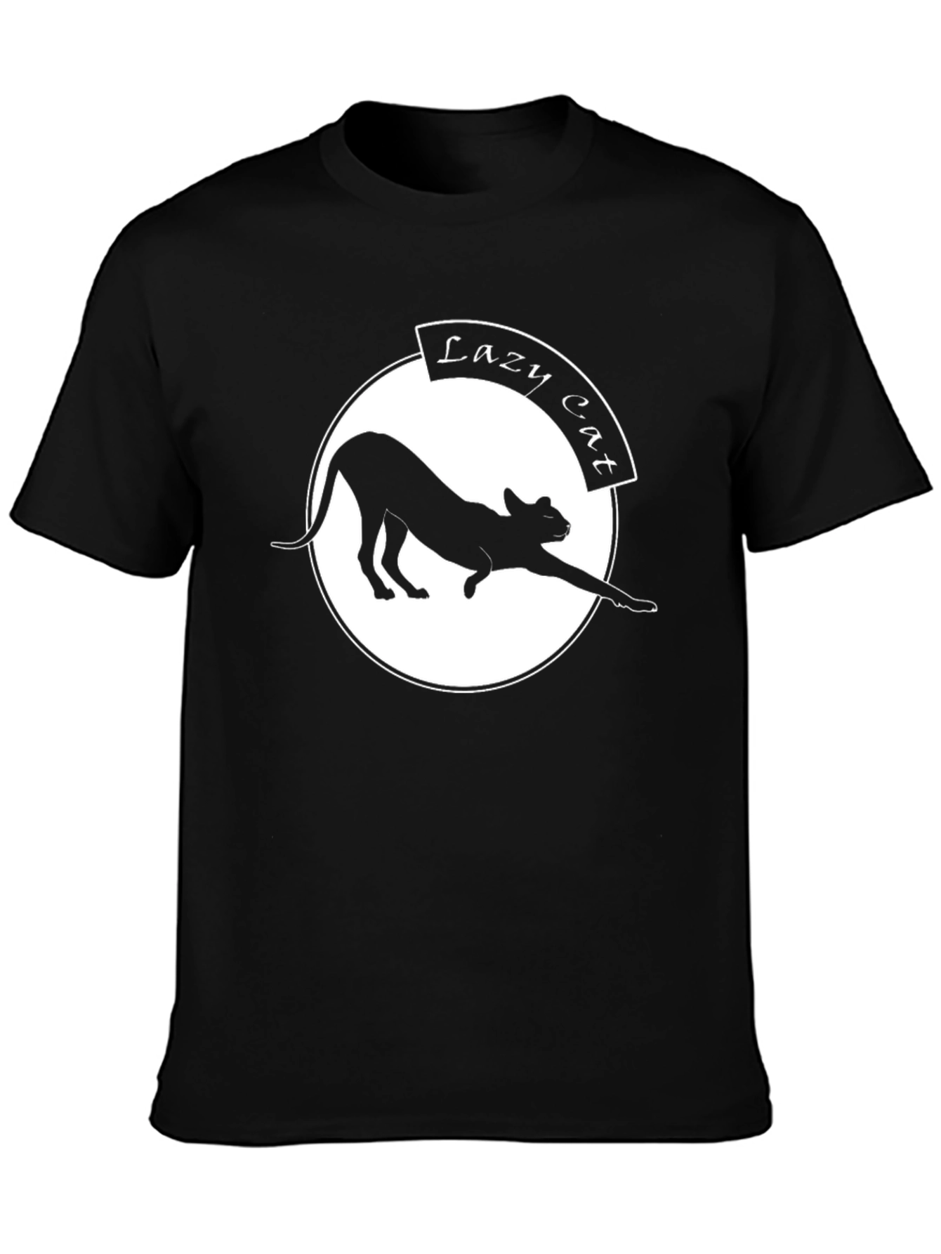 Lazy Cat Graphic Tee - Black Casual T-Shirt
