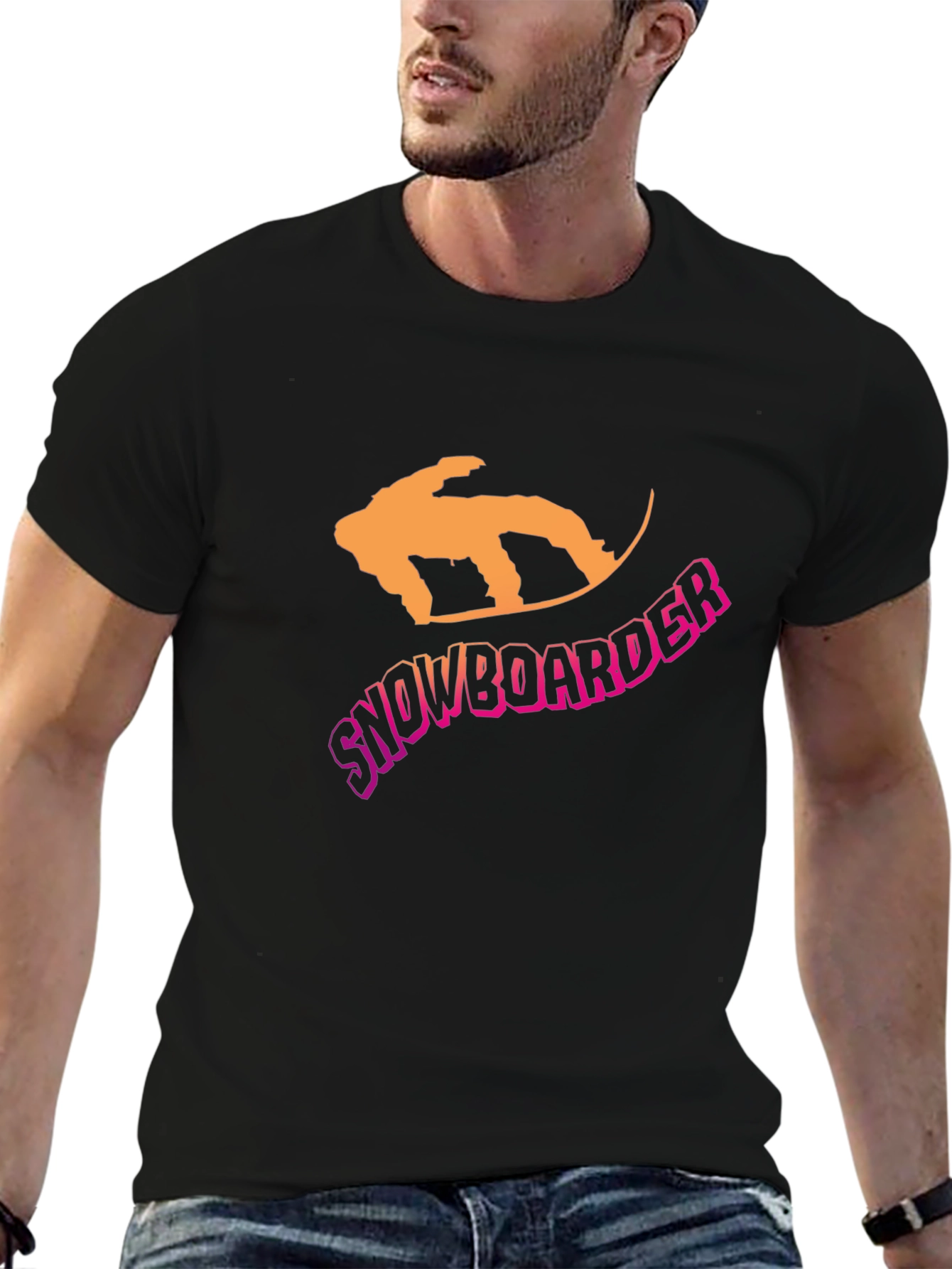 Snowboarder Graphic Tee - Black Crew Neck T-Shirt
