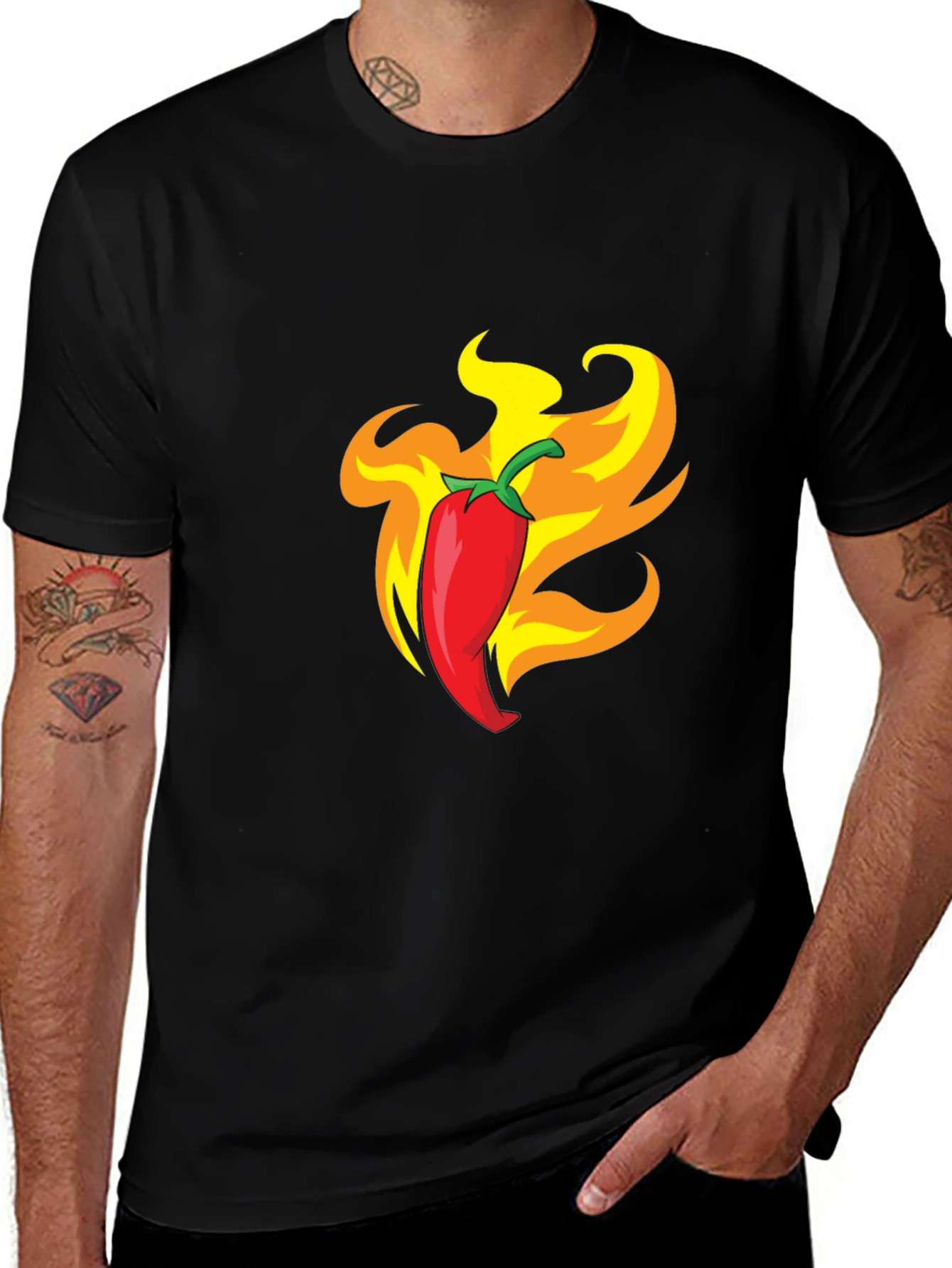 Fiery Chili Pepper Graphic Tee - Bold Black T-Shirt
