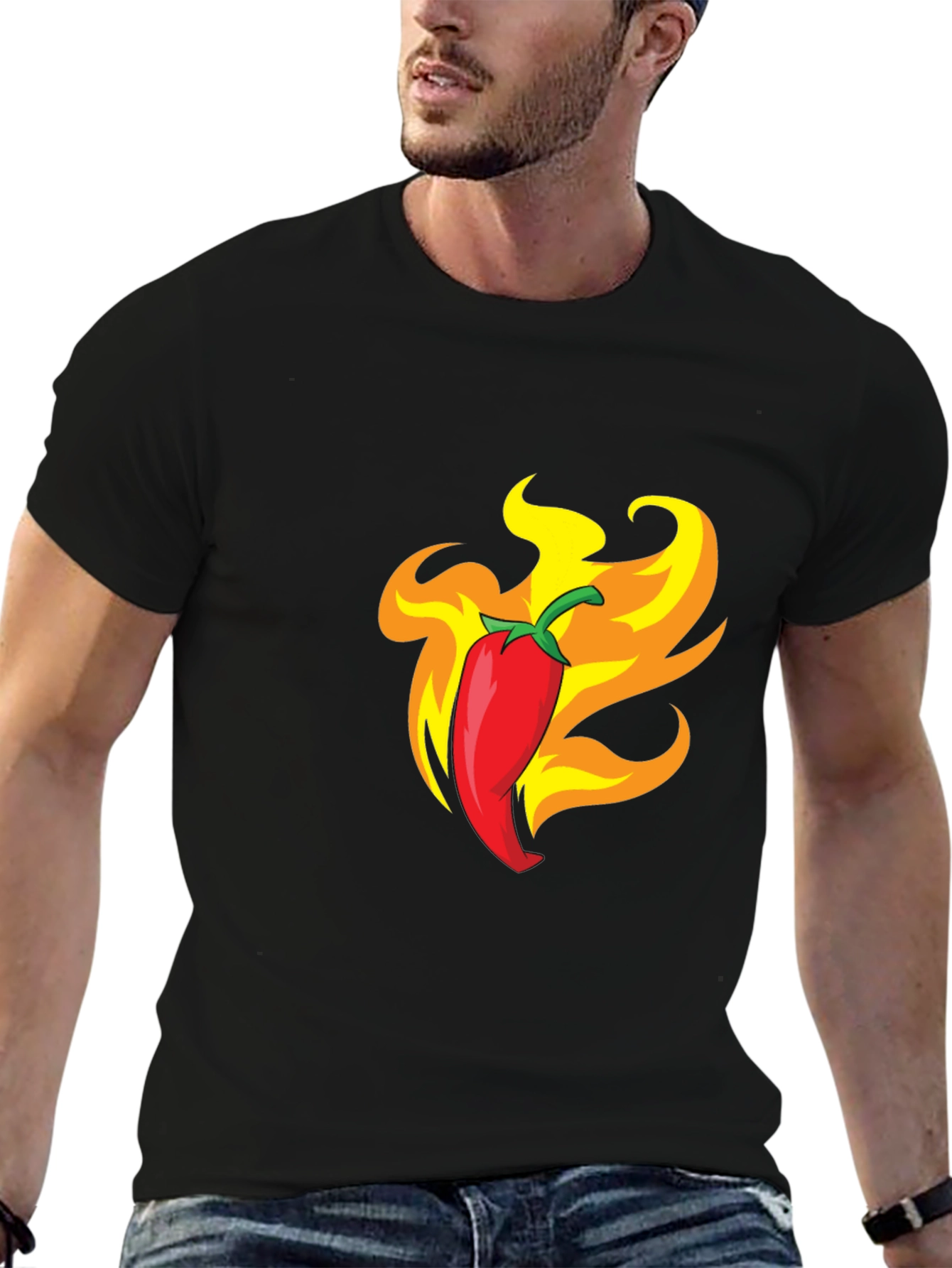 Fiery Chili Pepper Graphic Tee - Bold Black T-Shirt