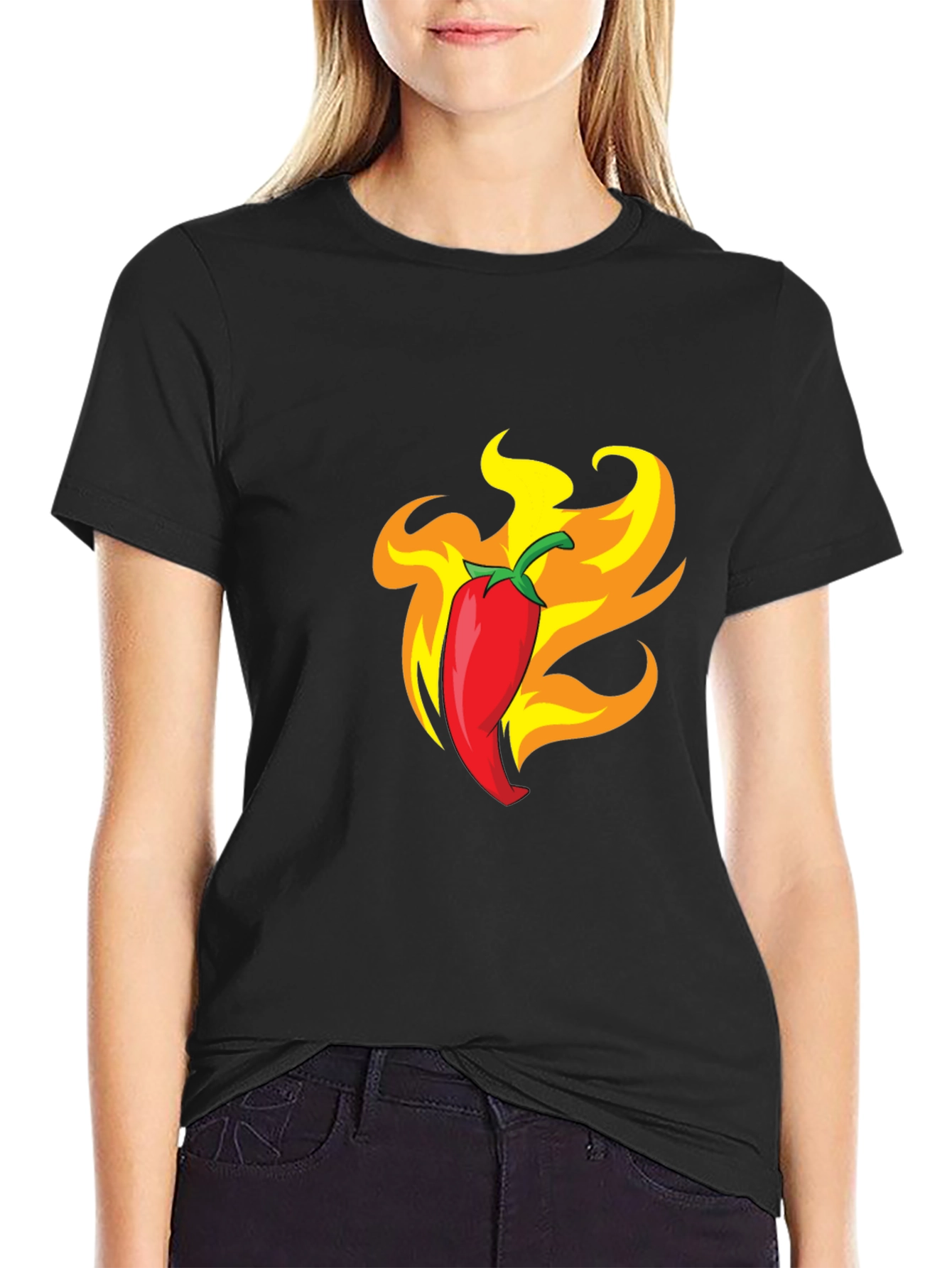 Fiery Chili Pepper Graphic Tee - Bold Black T-Shirt