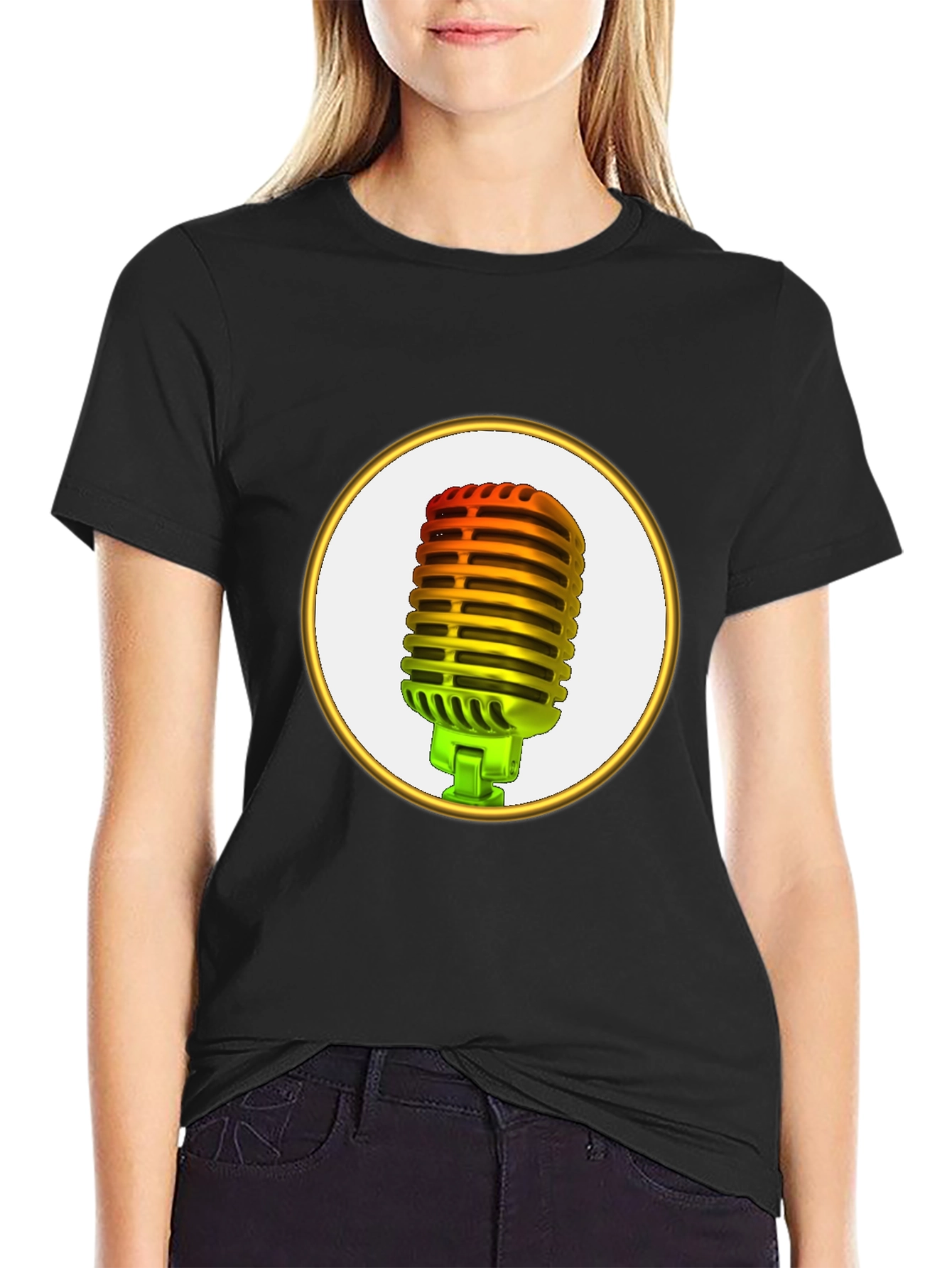 Retro Microphone Graphic Tee - Black