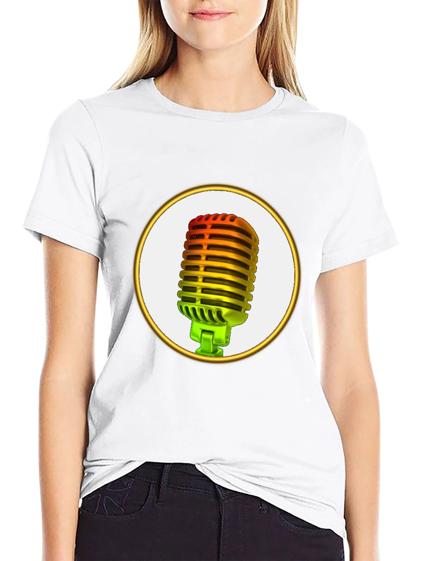 Retro Microphone Graphic Tee - Black