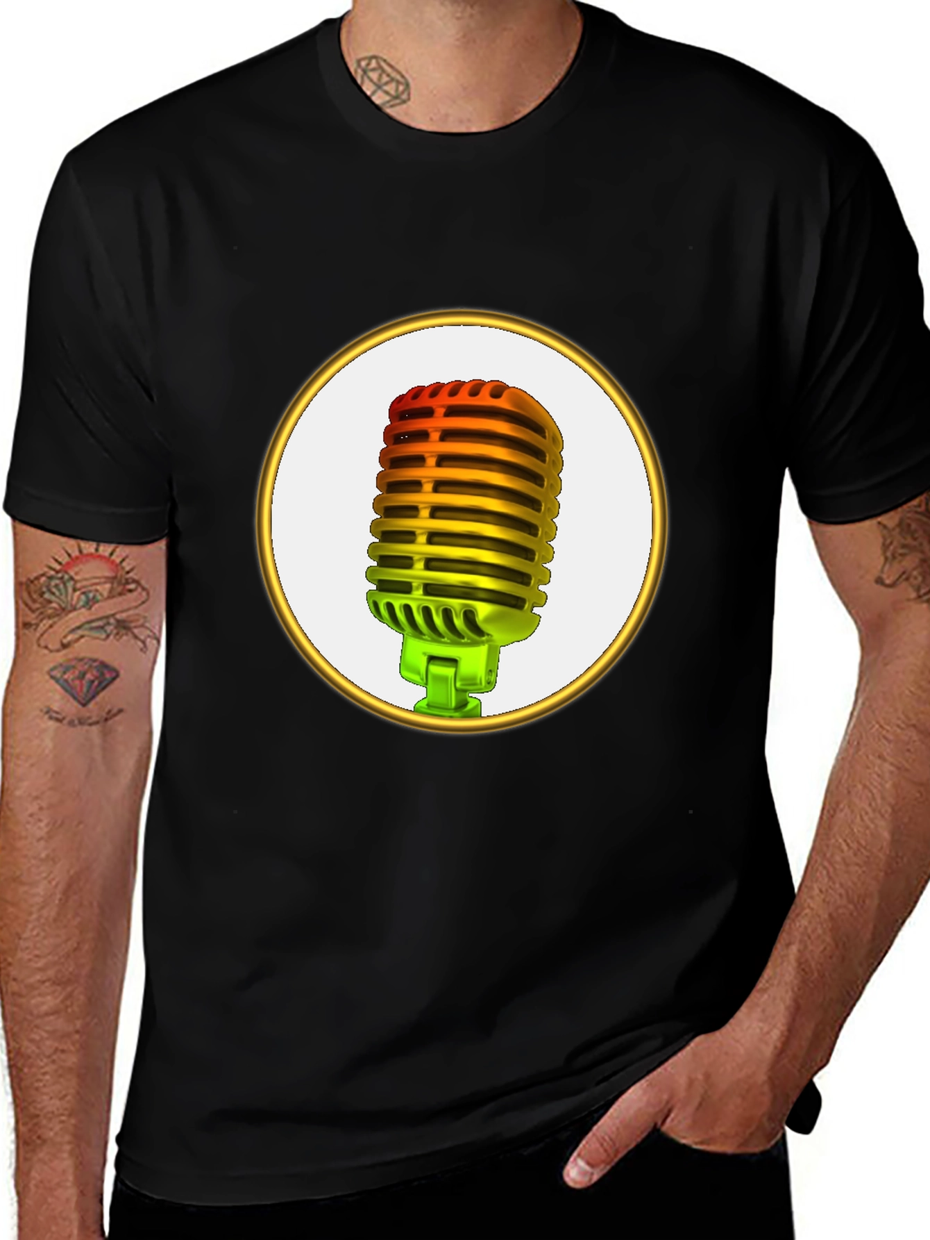 Retro Microphone Graphic Tee - Black