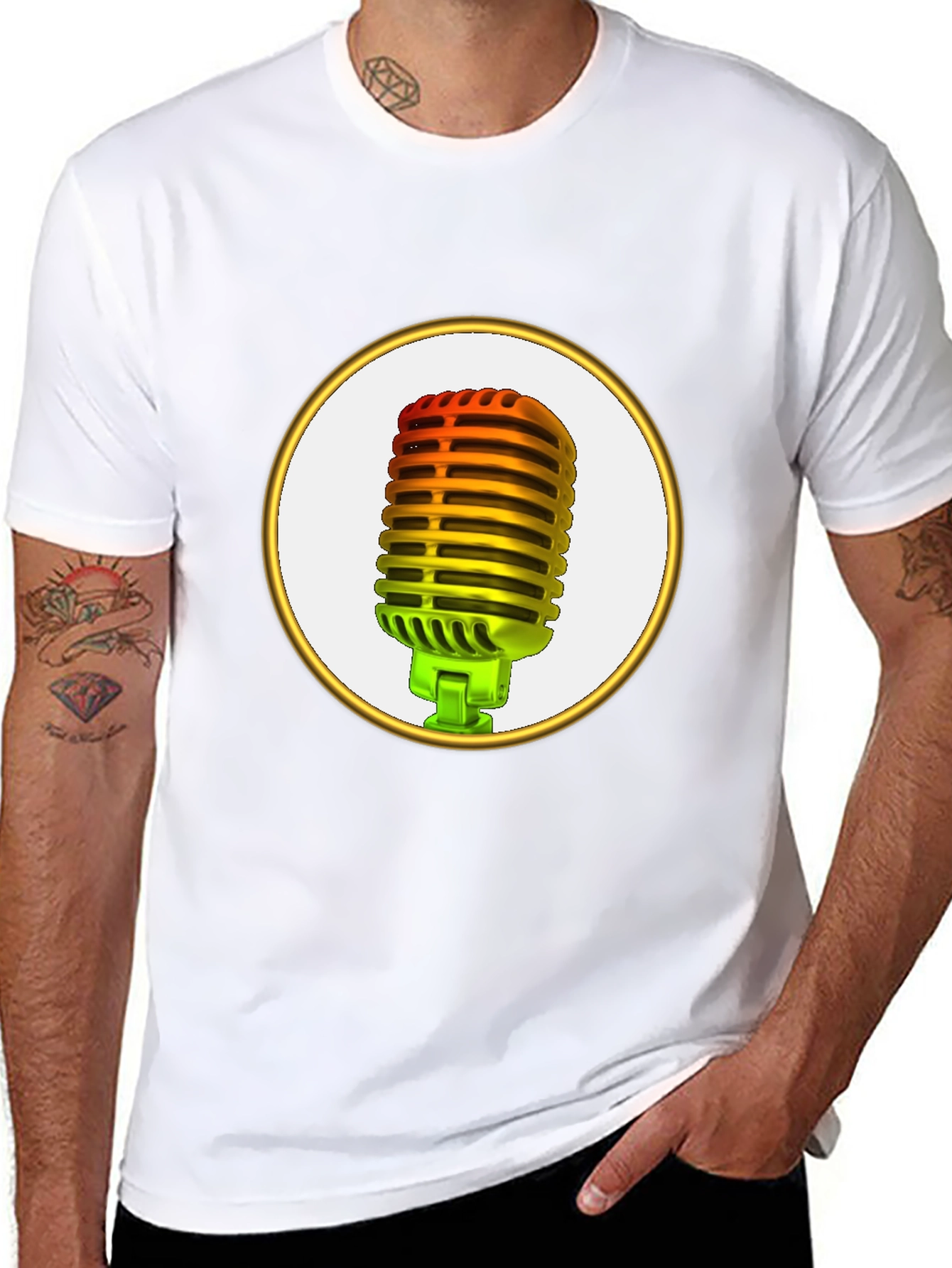 Retro Microphone Graphic Tee - Black