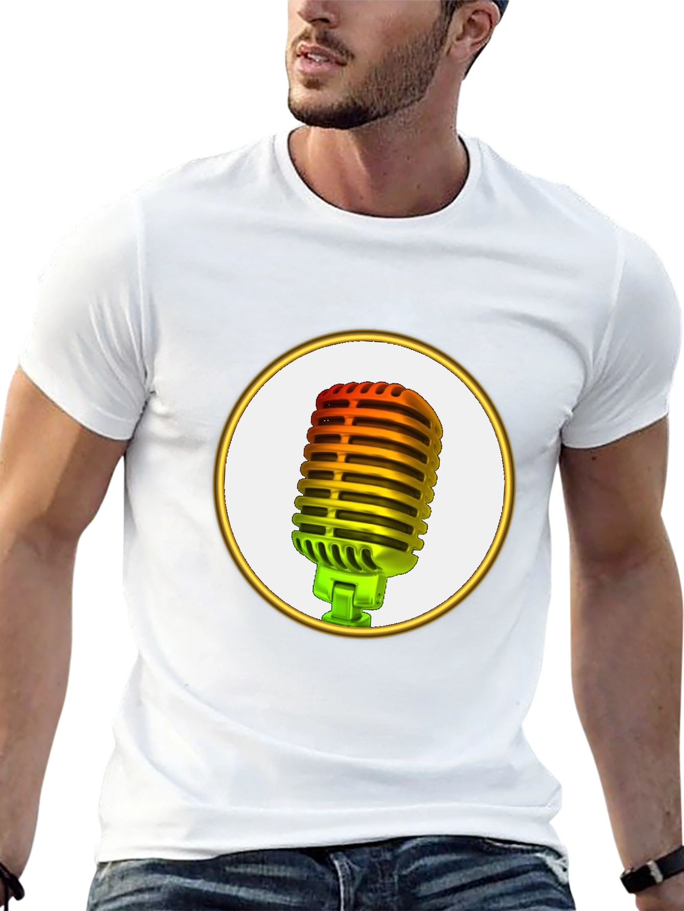 Retro Microphone Graphic Tee - Black