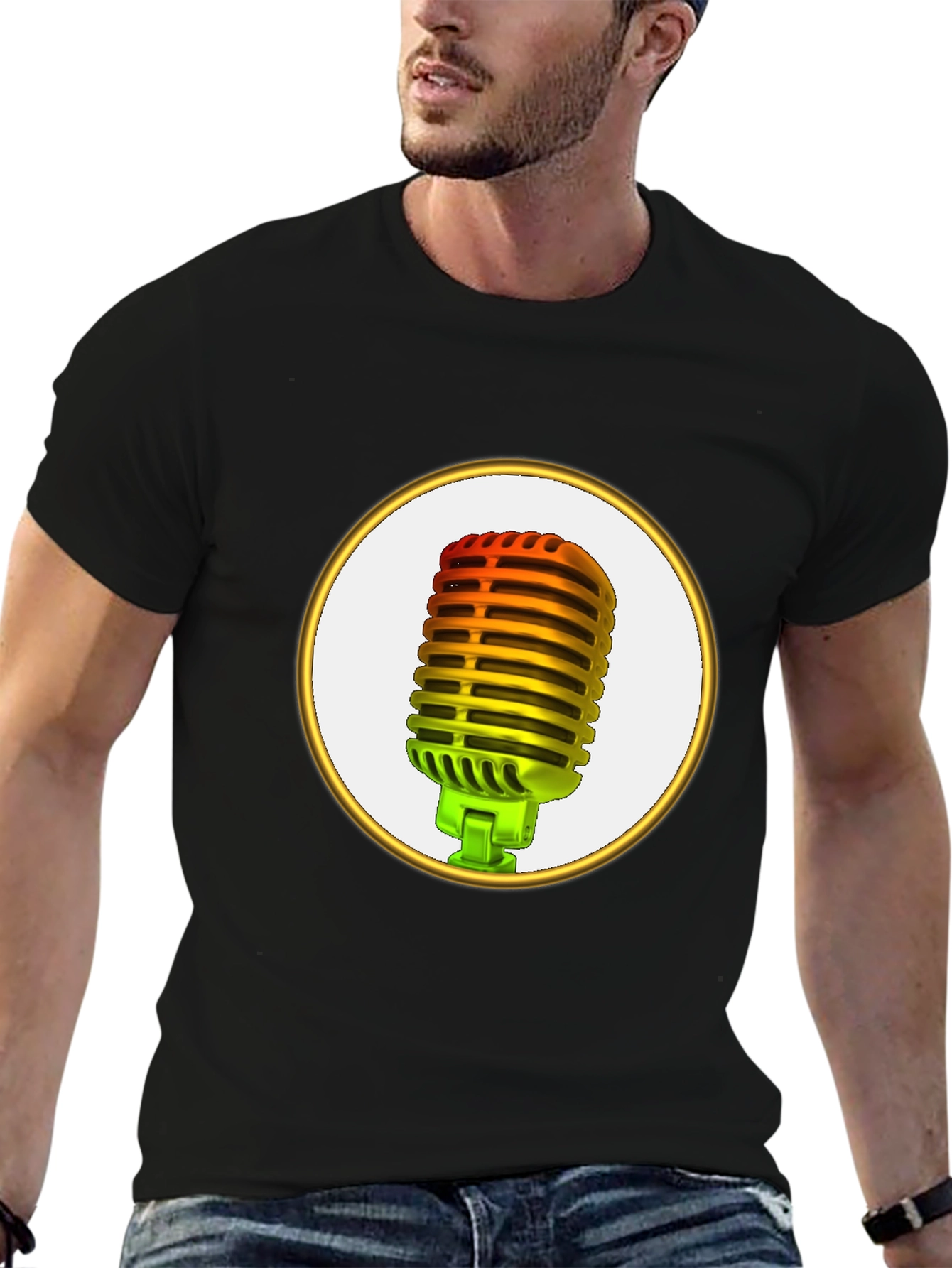 Retro Microphone Graphic Tee - Black