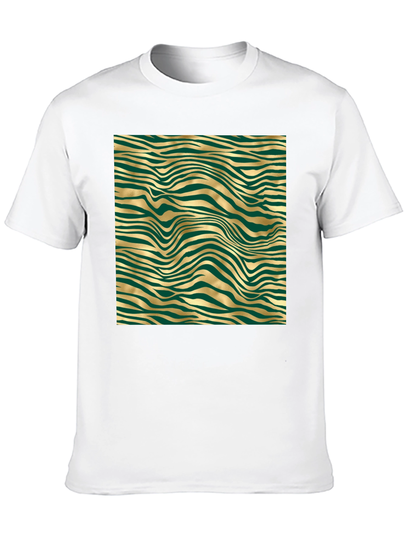Stylish Black Tee with Abstract Gold and Green Pattern