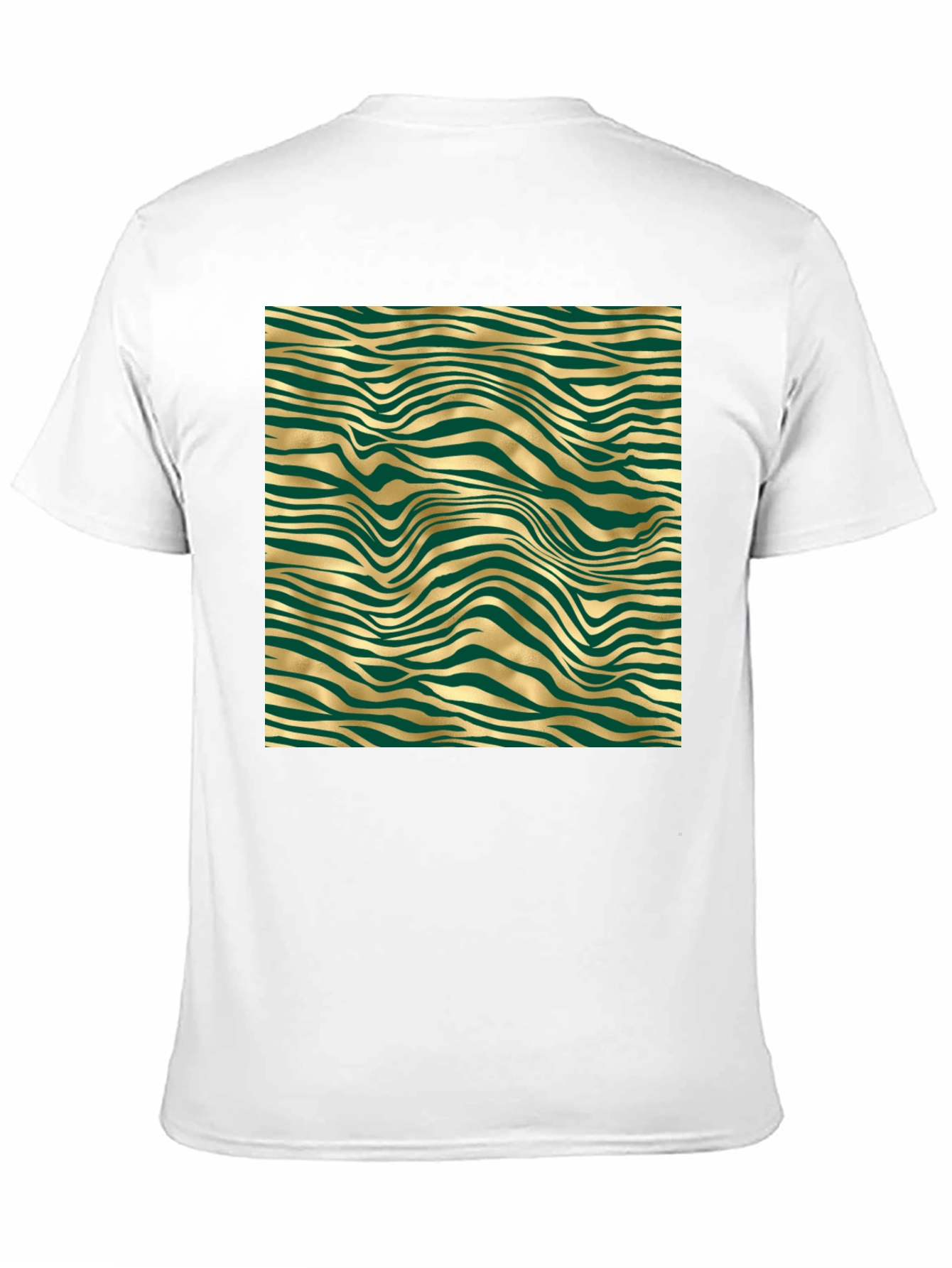 Stylish Black Tee with Abstract Gold and Green Pattern