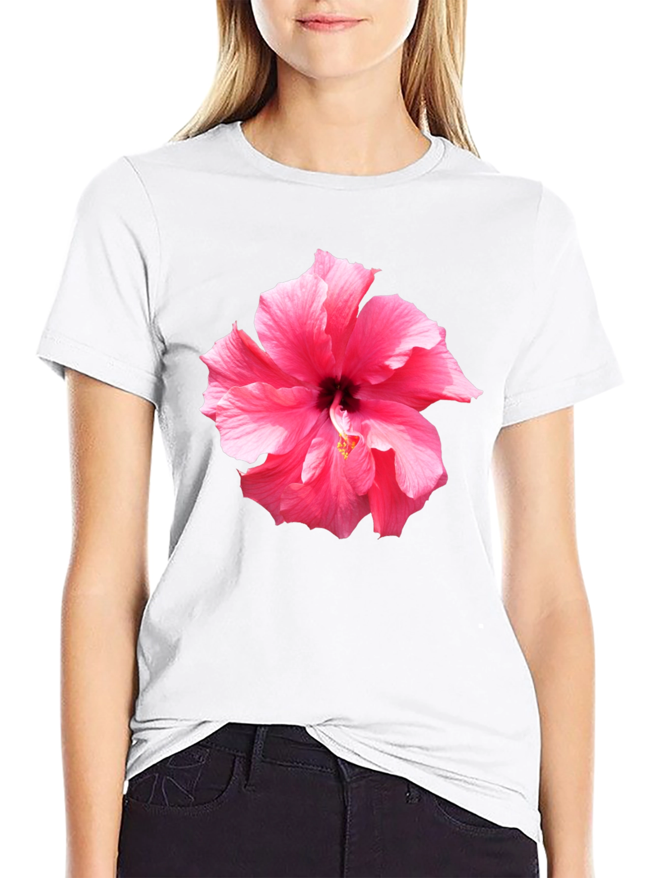 Pink Hibiscus Flower Graphic T-Shirt