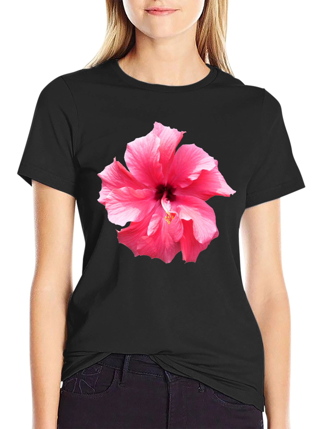 Pink Hibiscus Flower Graphic T-Shirt