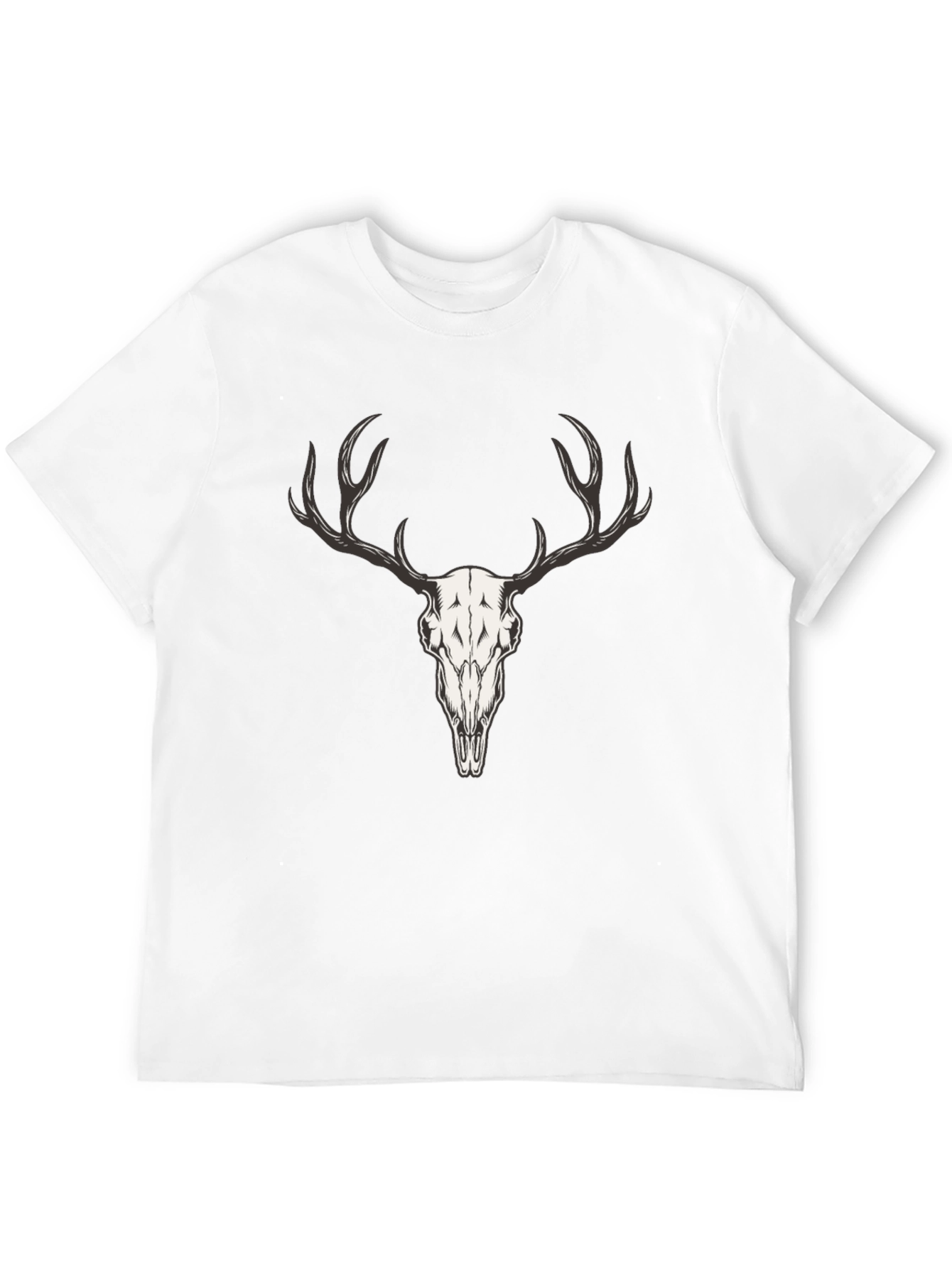 Mens Black T-Shirt with Deer Skull Graphic