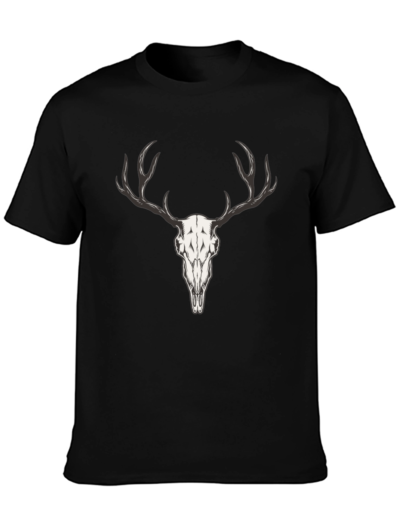 Mens Black T-Shirt with Deer Skull Graphic