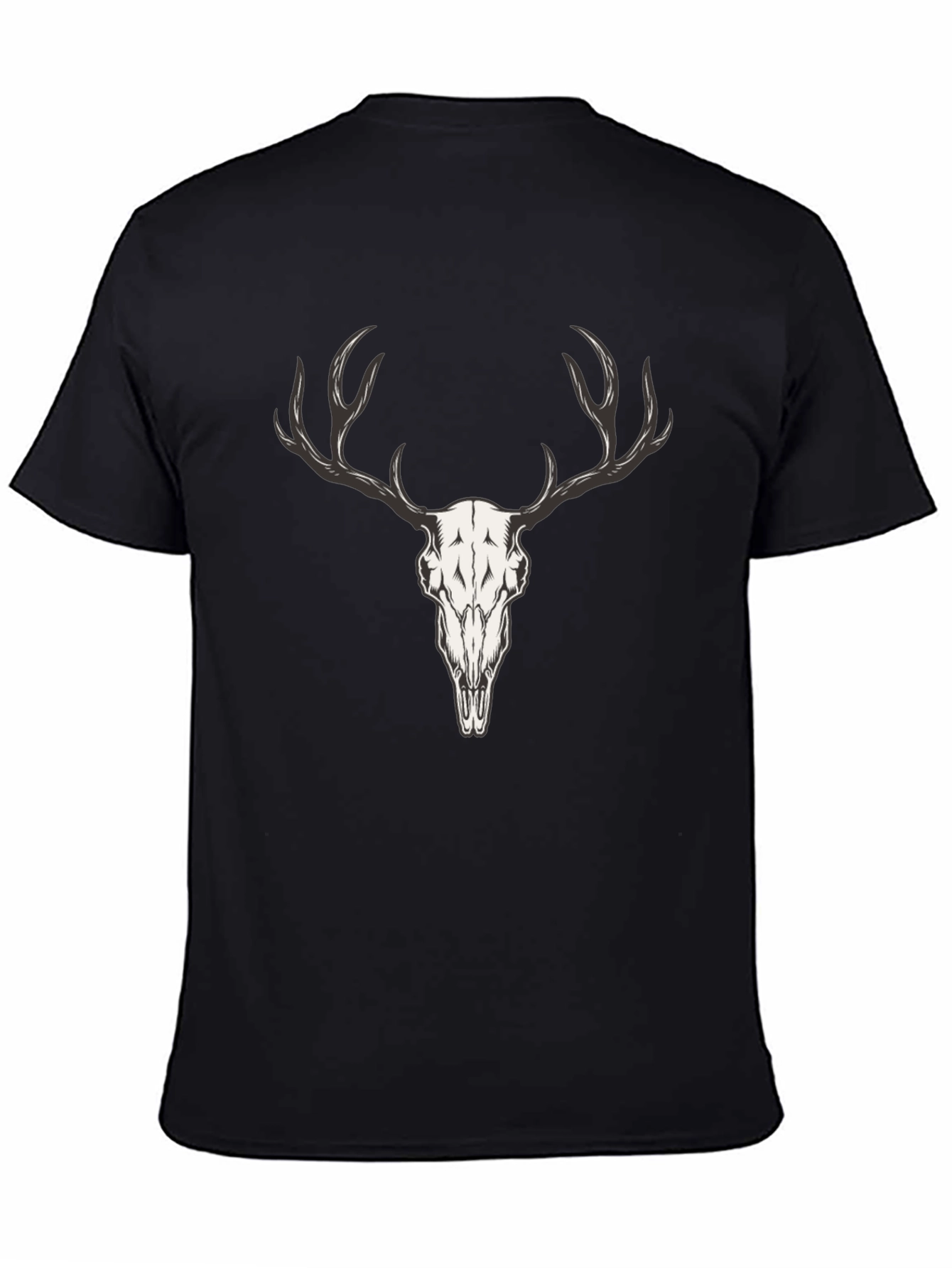 Mens Black T-Shirt with Deer Skull Graphic