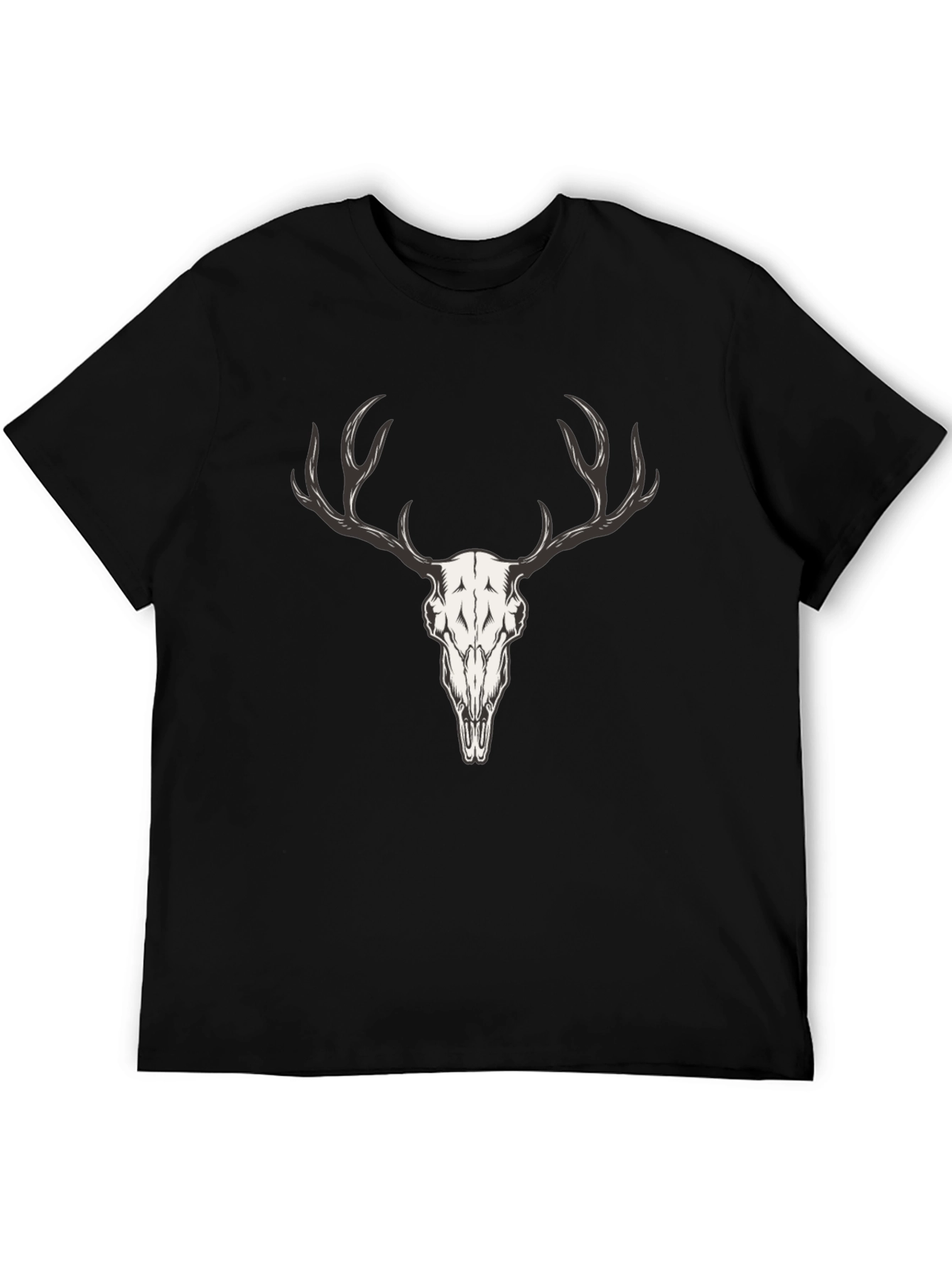 Mens Black T-Shirt with Deer Skull Graphic
