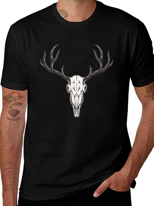 Mens Black T-Shirt with Deer Skull Graphic