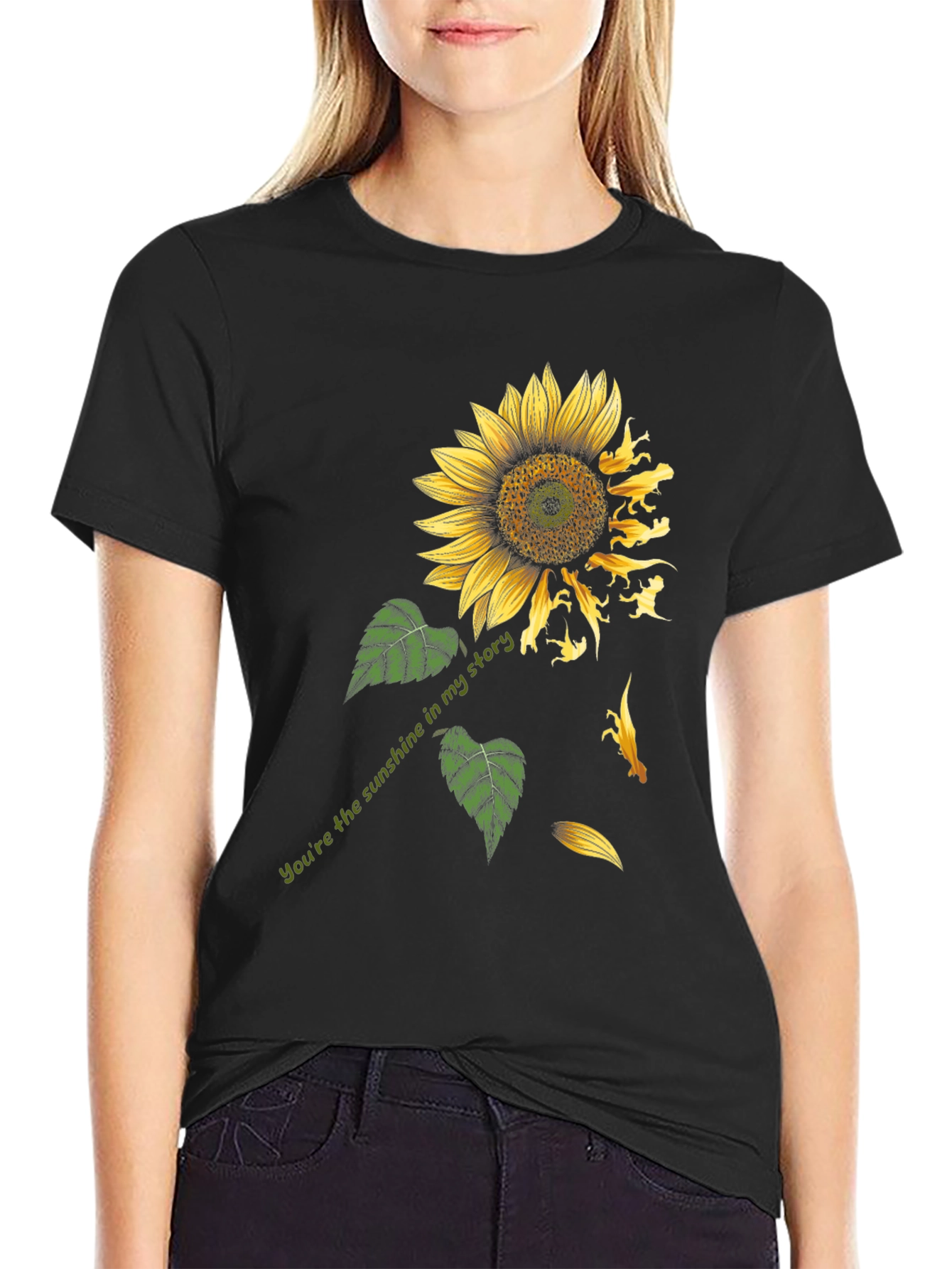 Sunflower Dinosaur Graphic Print Tee - Black