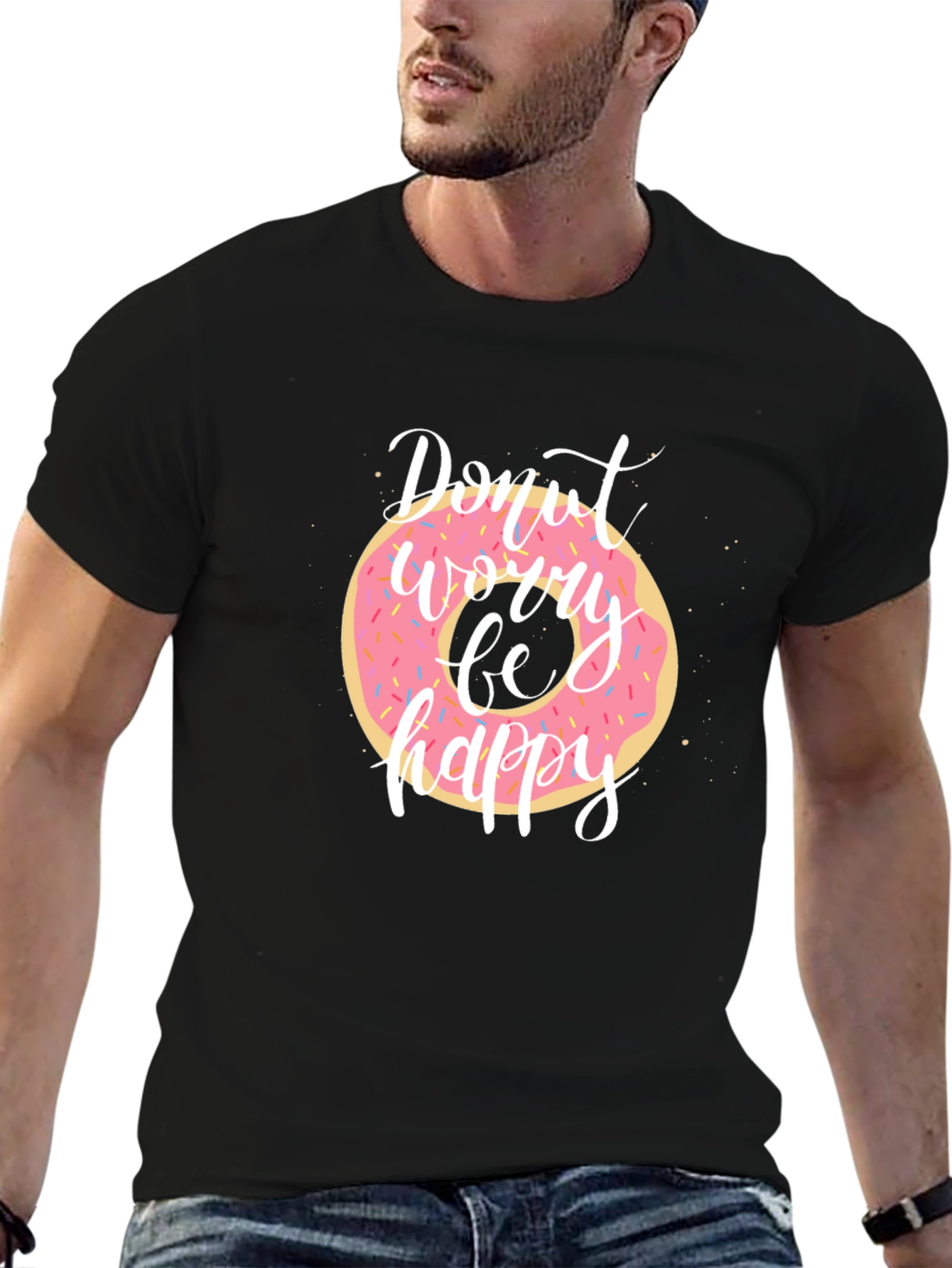 Donut Worry Be Happy Black T-Shirt