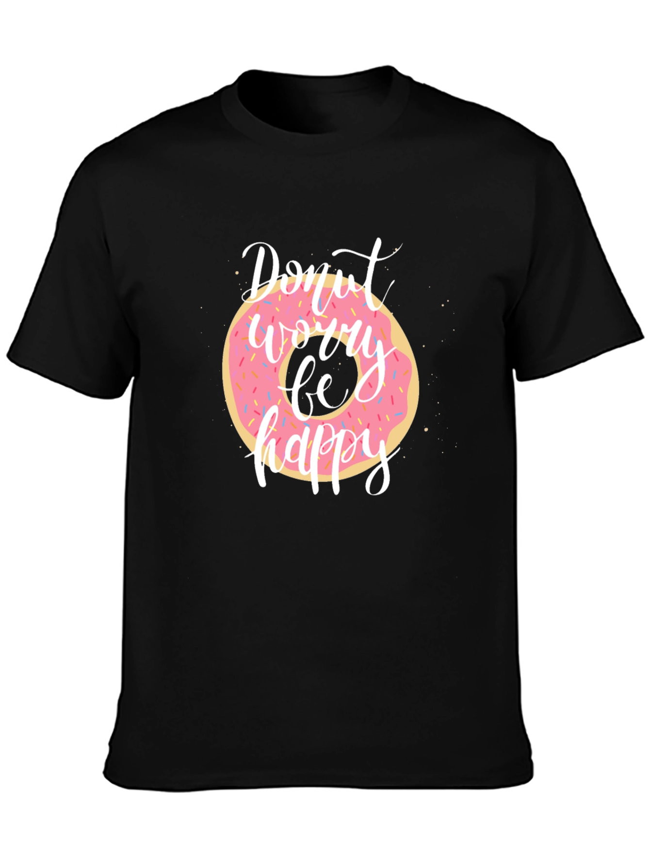 Donut Worry Be Happy Black T-Shirt