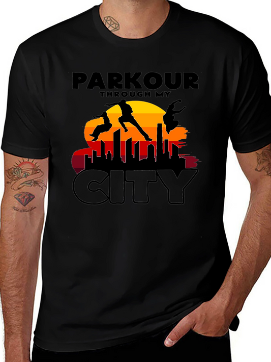 Parkour Cityscape Graphic T-Shirt - Urban Adventure Apparel