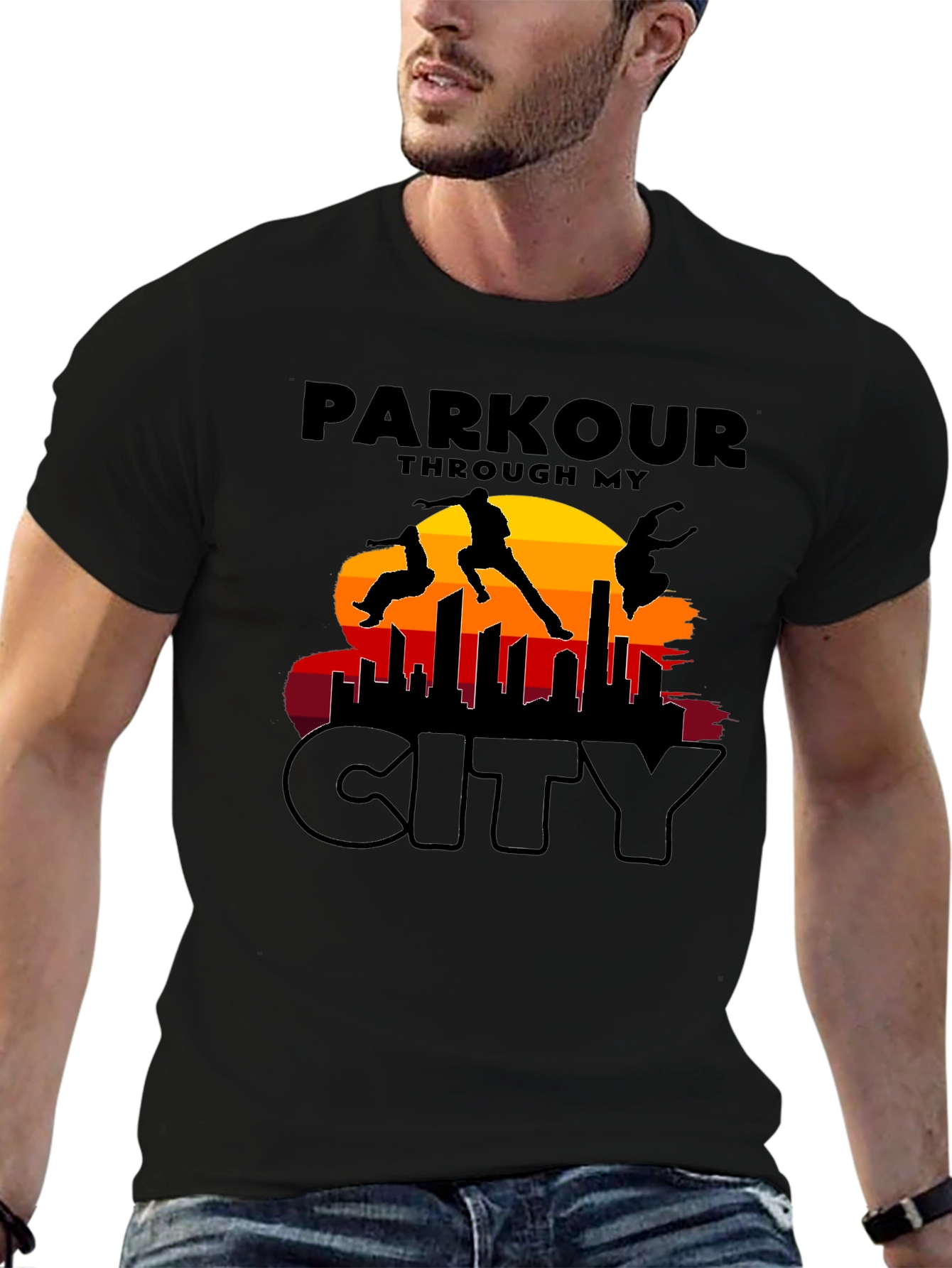 Parkour Cityscape Graphic T-Shirt - Urban Adventure Apparel