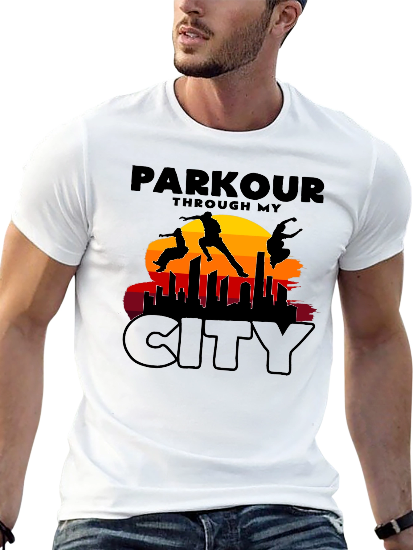 Parkour Cityscape Graphic T-Shirt - Urban Adventure Apparel