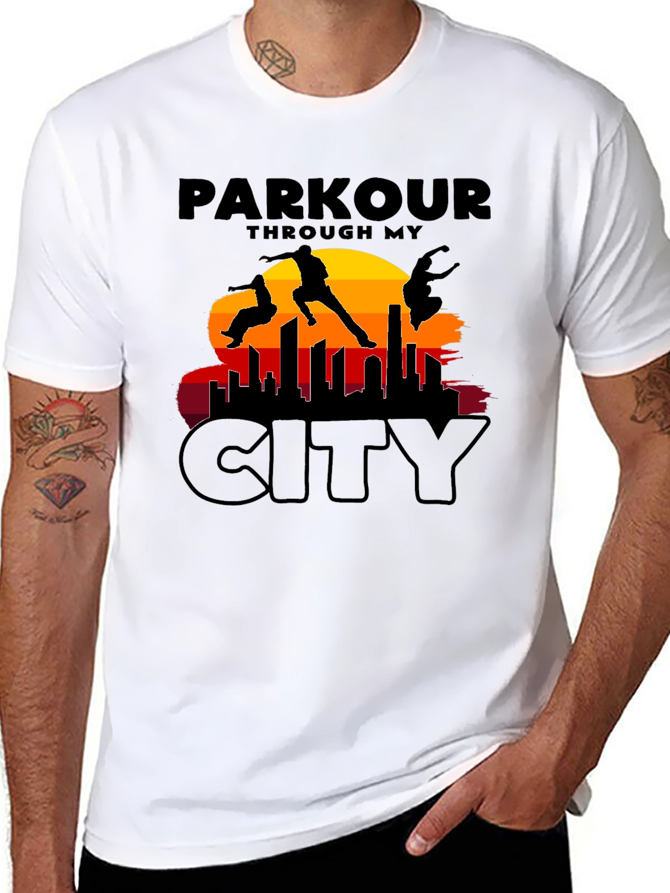 Parkour Cityscape Graphic T-Shirt - Urban Adventure Apparel
