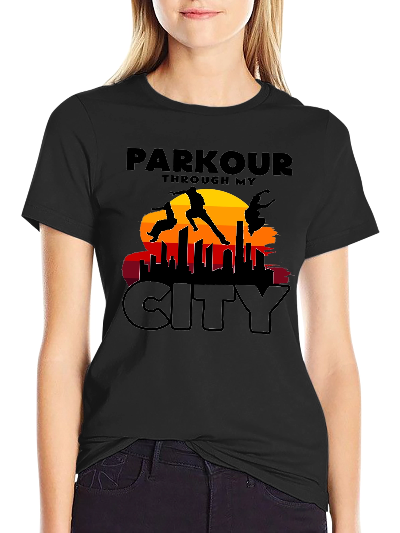 Parkour Cityscape Graphic T-Shirt - Urban Adventure Apparel