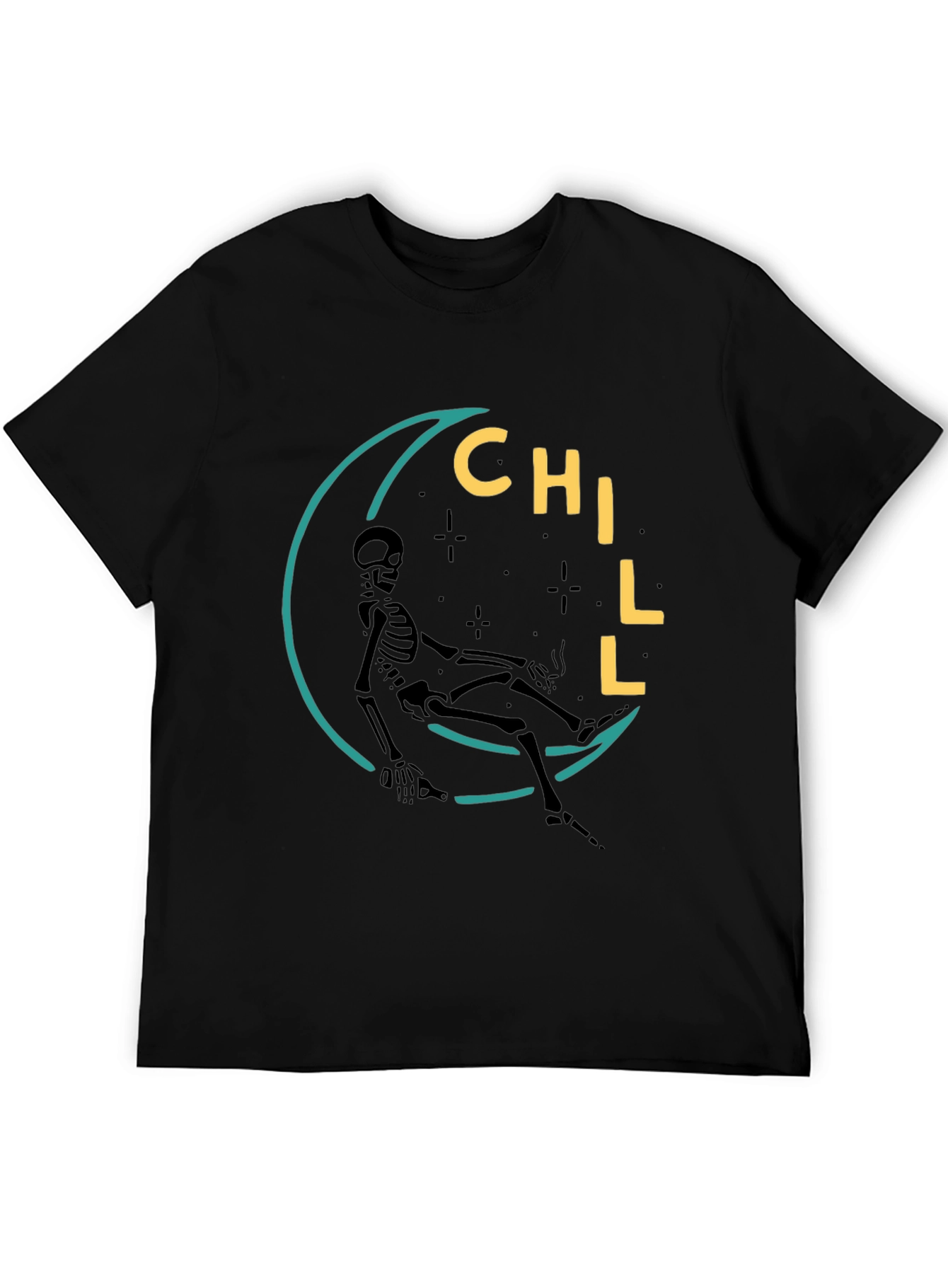 Chill Skeleton Moon Graphic Tee - Relaxed Fit