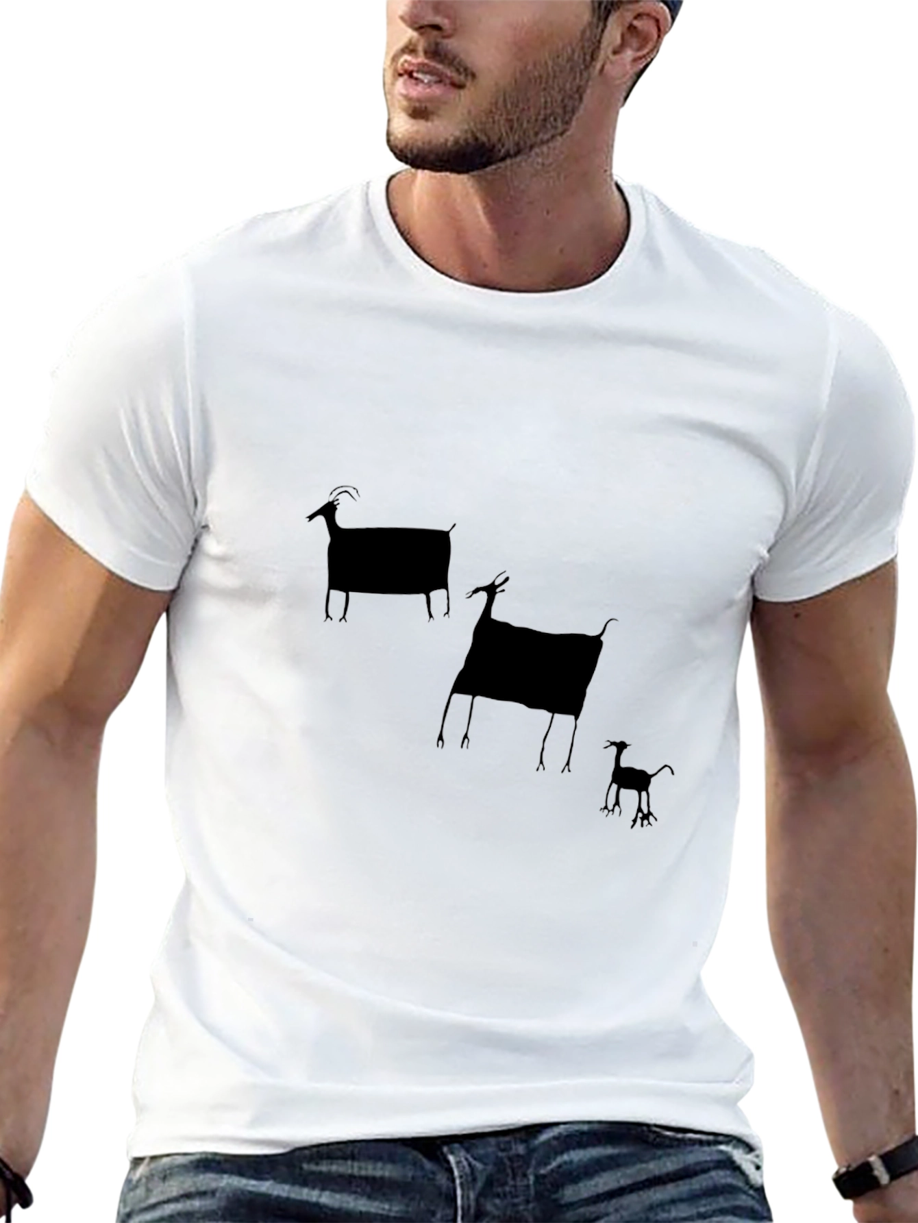 Black T-Shirt with Goat Print