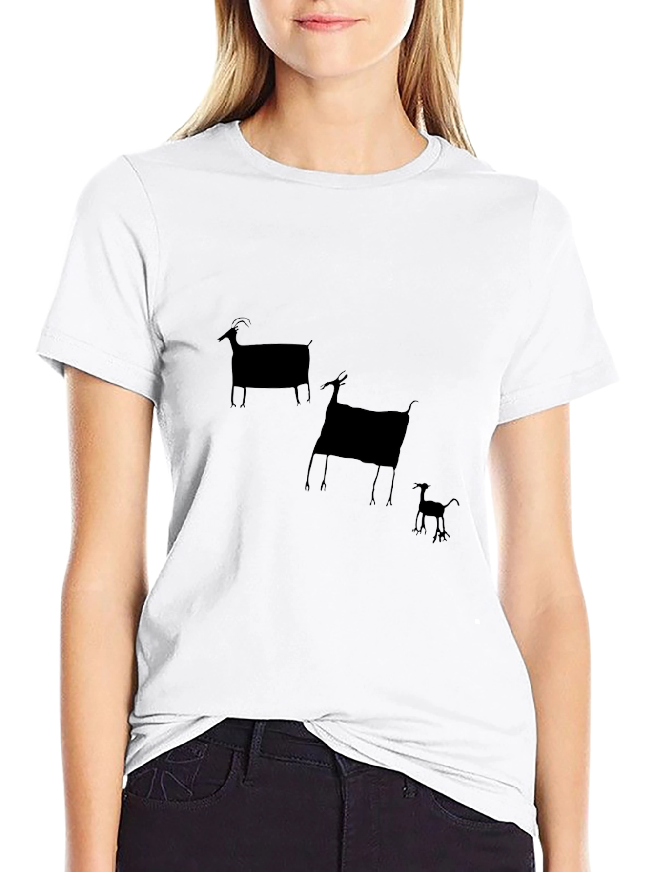 Black T-Shirt with Goat Print