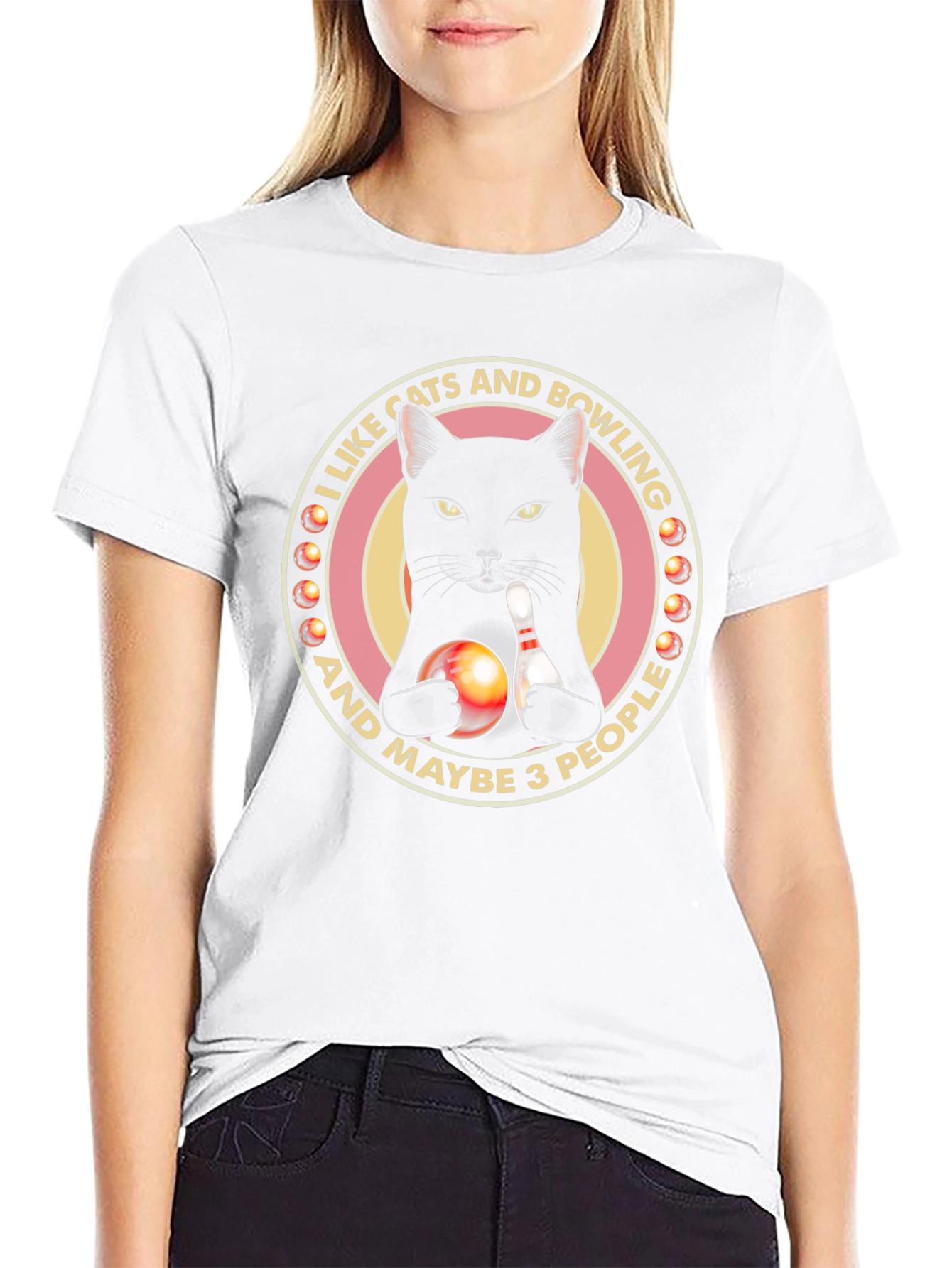 Cats & Bowling Graphic T-Shirt - Black