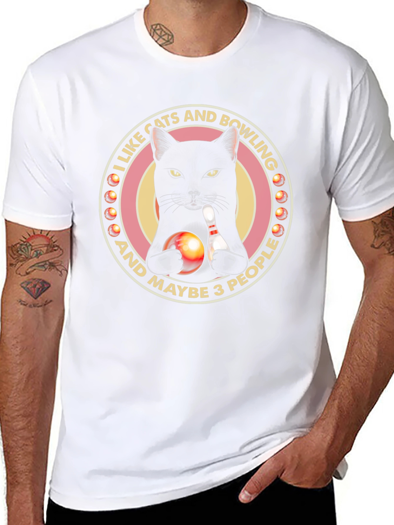 Cats & Bowling Graphic T-Shirt - Black