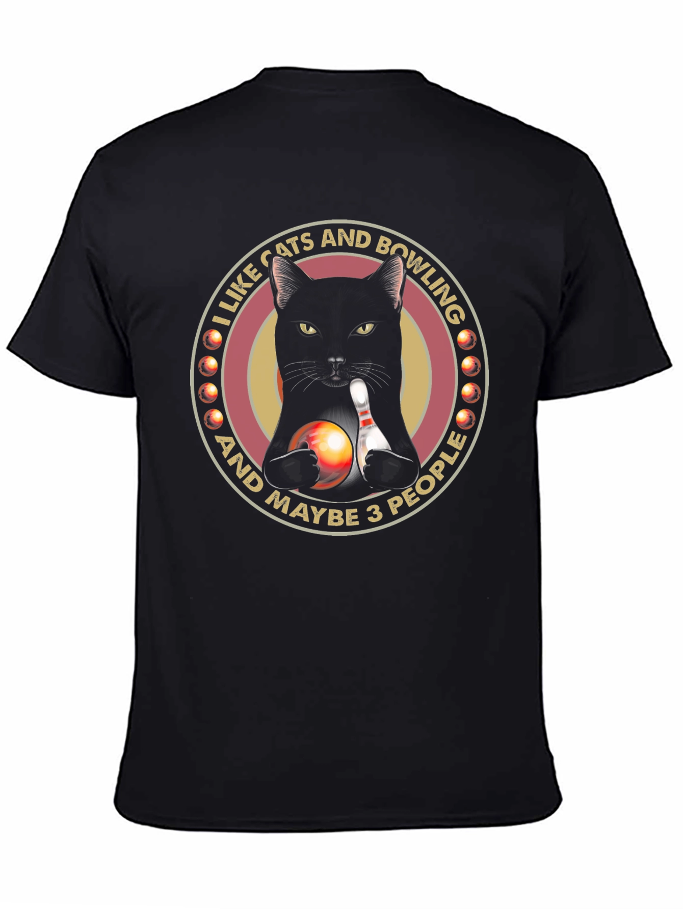 Cats & Bowling Graphic T-Shirt - Black