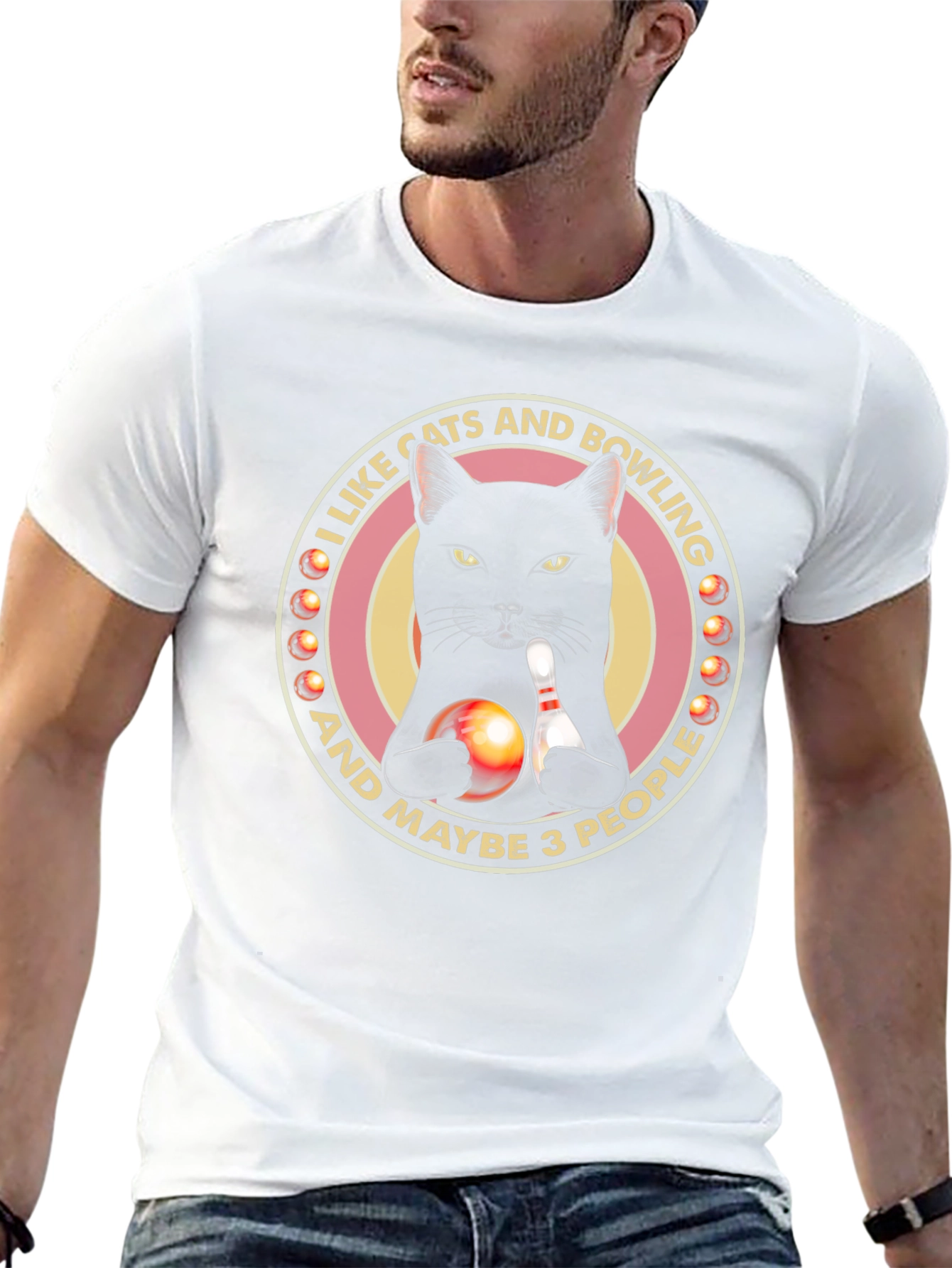 Cats & Bowling Graphic T-Shirt - Black