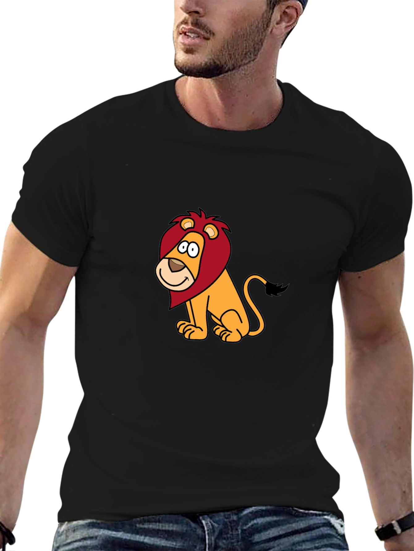 Cartoon Lion Graphic Black T-Shirt
