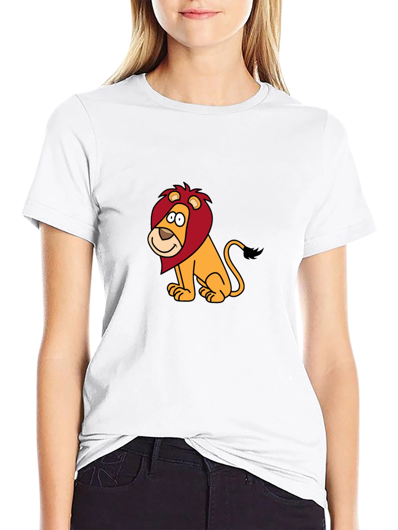 Cartoon Lion Graphic Black T-Shirt