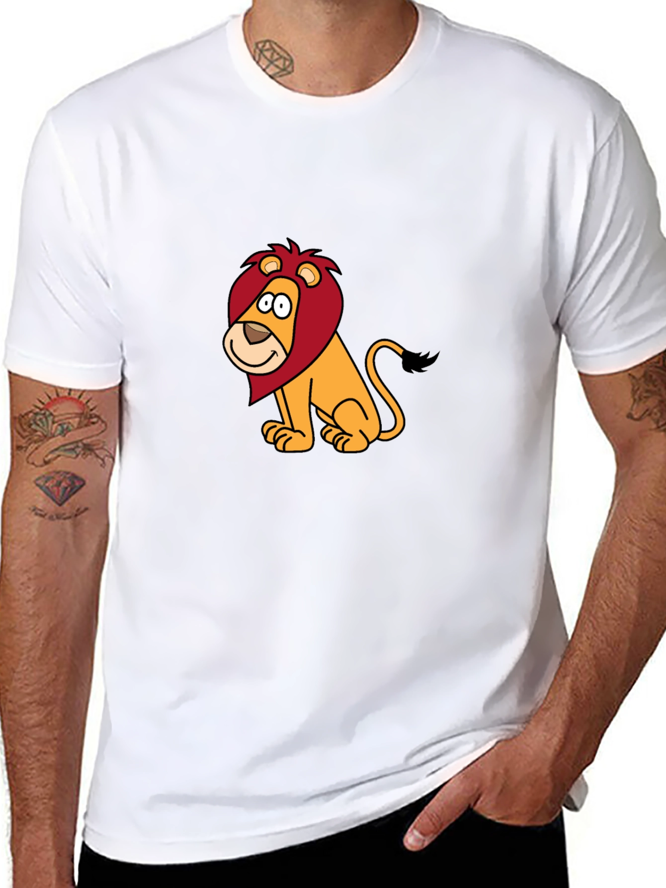 Cartoon Lion Graphic Black T-Shirt