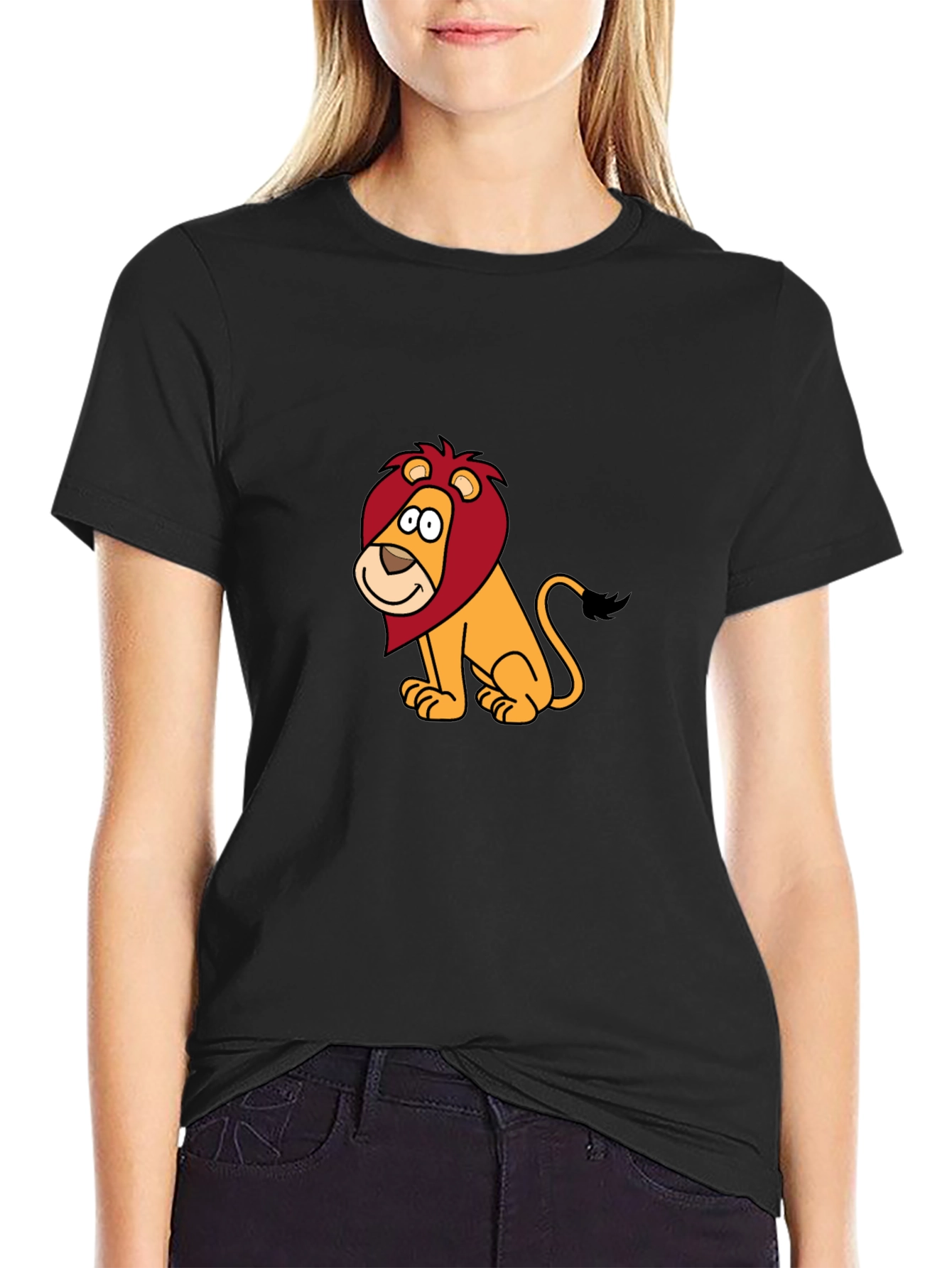 Cartoon Lion Graphic Black T-Shirt