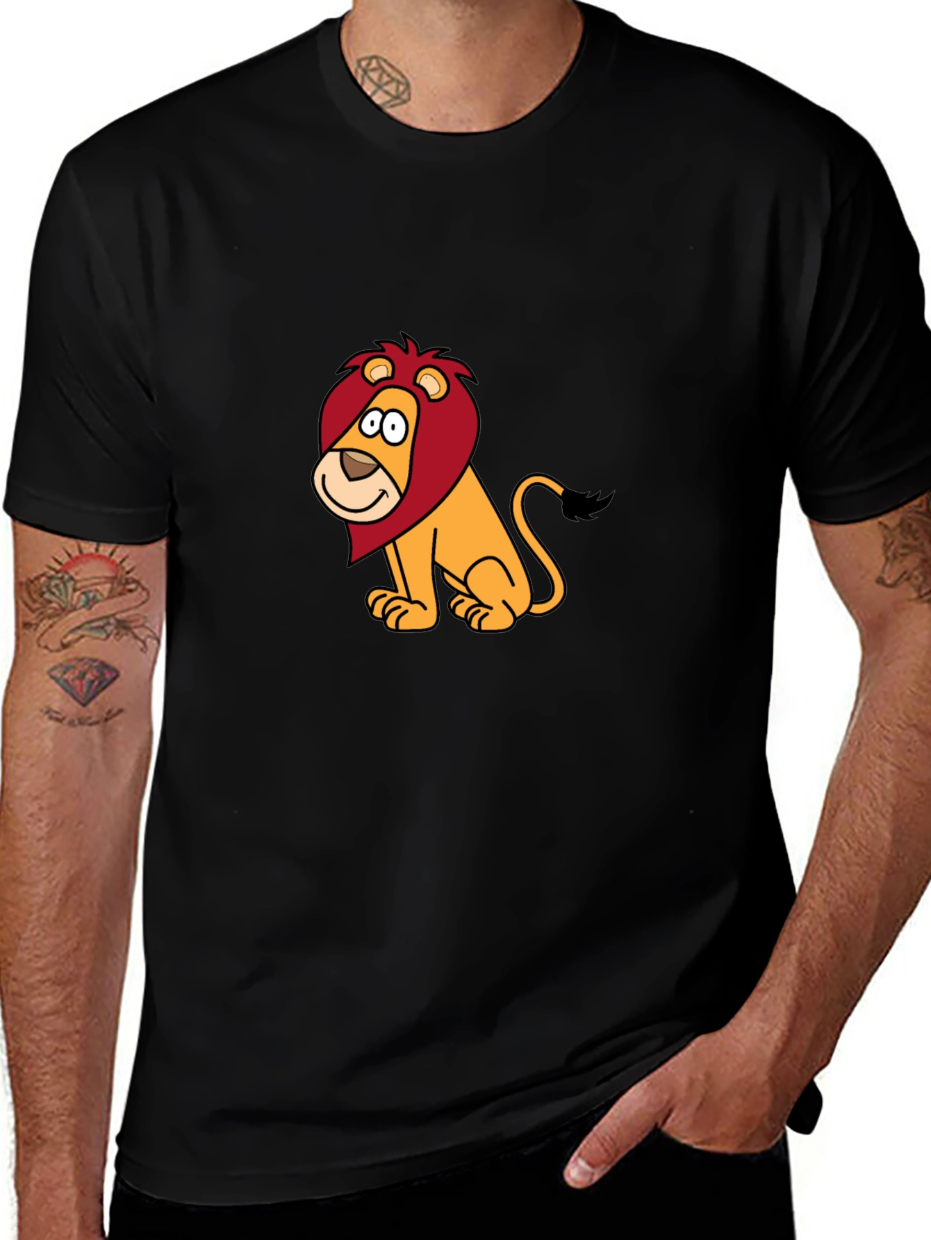 Cartoon Lion Graphic Black T-Shirt