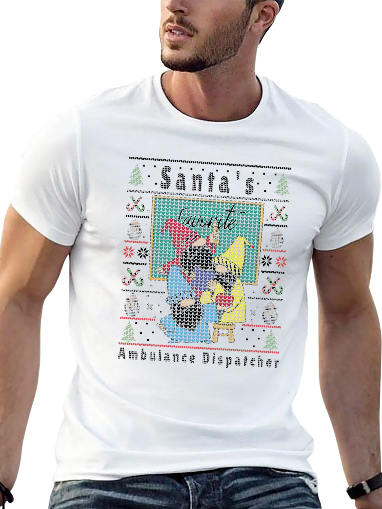 Santas Ambulance Dispatcher Ugly Christmas T-Shirt